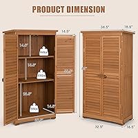 Vista 6 de Goplus Armario de almacenamiento al aire libre, cobertizo de herramientas de jardín de madera de 63 pulgadas con doble puerta bloqueable, 3 estantes