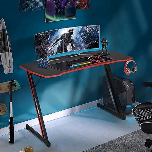 Miniatura 15 de Dkelincs Escritorio para juegos de 47 pulgadas en forma de Z, mesa de computadora para computadora, escritorio de oficina en casa, estación de