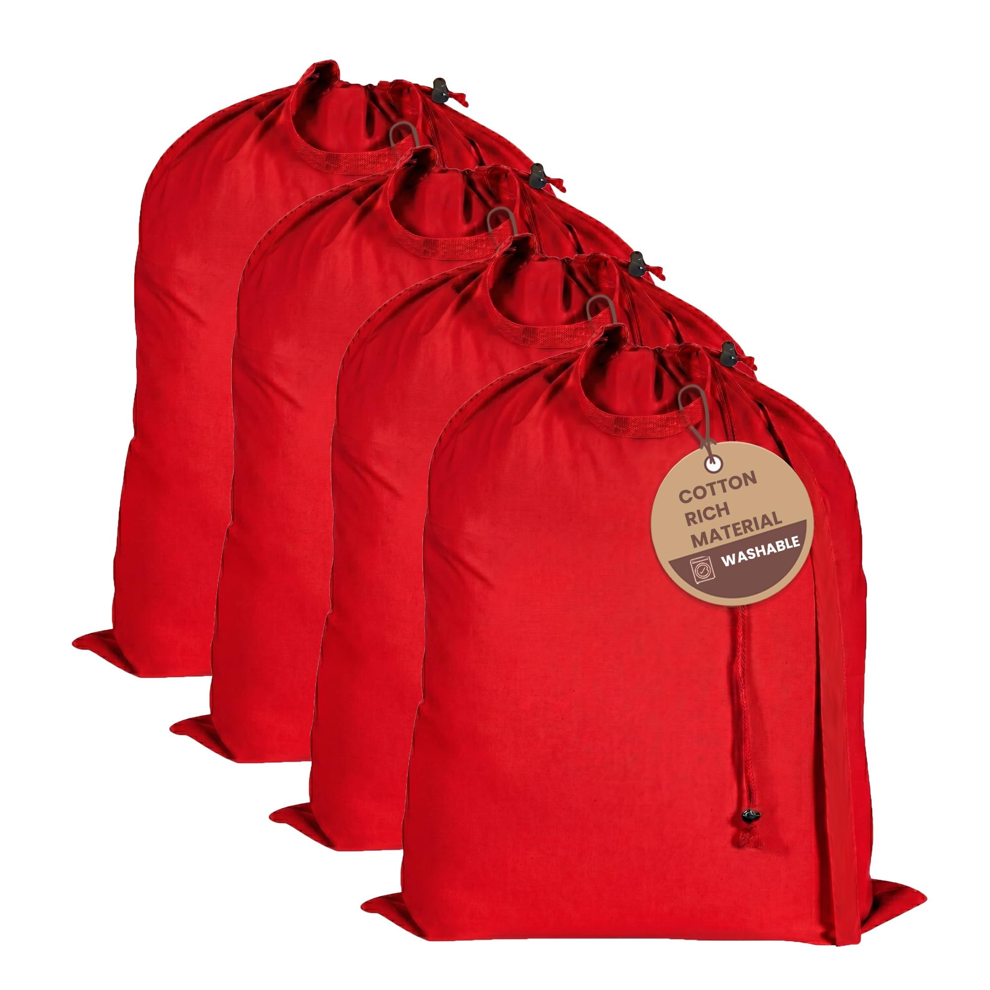 LFH Home Cotton Rich Large Premium Canvas Laundry Bag, Heavy Duty Washable Laundry Hamper with Drawstring &amp; Handles, Multi-Use Clothes Storage for Home, Travel &amp; College, 28"x36" (Pack of 4) - Red