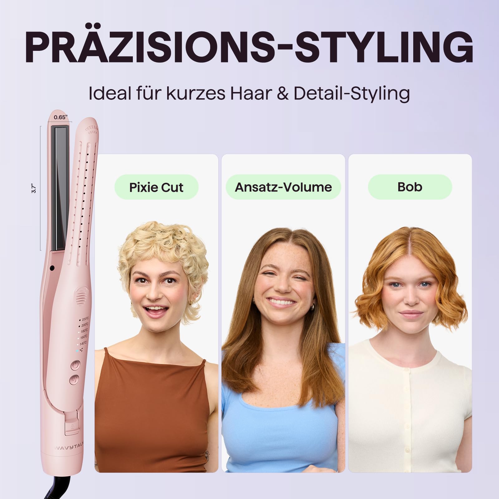 Wavytalk Cool Curl Pencil Lisseur Cheveux, Boucleur à Cheveux et Mini Lisseur Cheveux Court 3 en 1 avec air froid 360°, pour frange, racines et boucles
