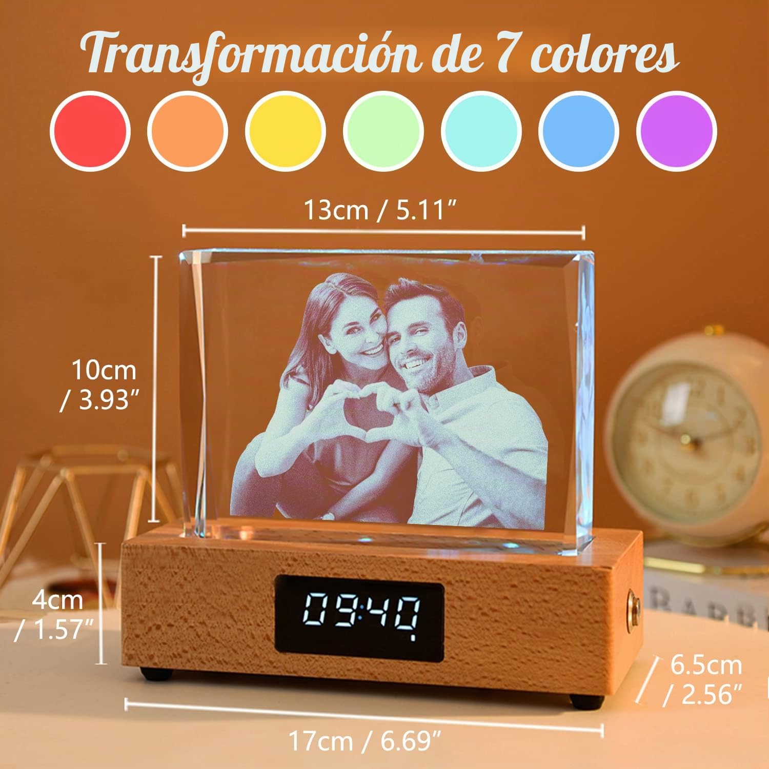 Foto personalizada personalizada, decoración de regalo creativa, caja de música con bluetooth de cristal luminoso con pantalla de reloj para enviar regalos de boda de aniversario a novias y amigos
