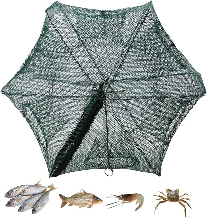 SOONHUA Foldable Crab/Crayfish Trap, 6/12 Holes, Quick Open, Zipper, Landing Net, Cast, Dip, Cage, Fish, Shrimp, Minnow, Crab, Bait Mesh