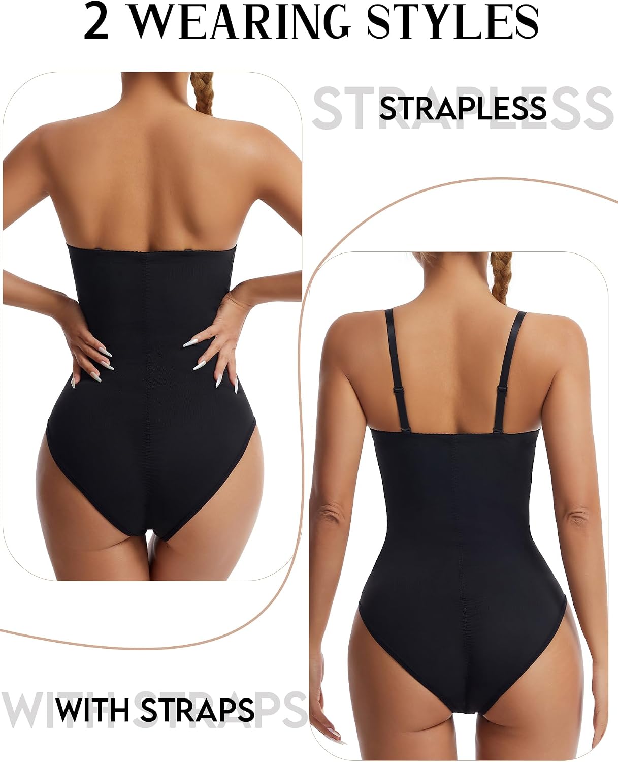 Strapless Shapewear Bodysuit for Women Tummy Control Seamless Thong Body Shaper with Built In Bra