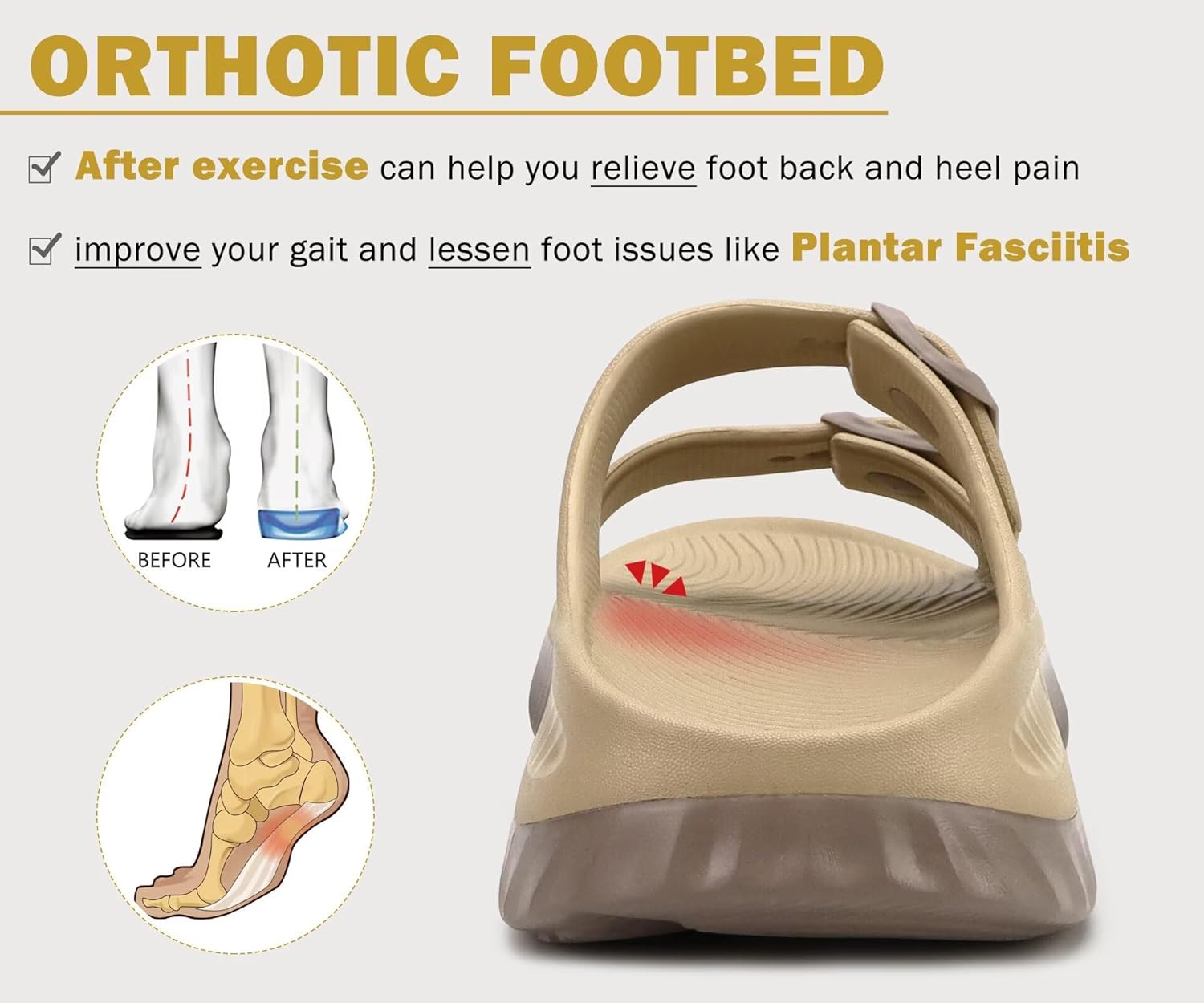 KuaiLu Womens Recovery Sandals With Comfortable Plantar Fasciitis Arch Support, Orthotic Adjustable Thick Cushion Sport Slides Reduces Stress on Feet, Joints & Back Post-Exercise - Image 5