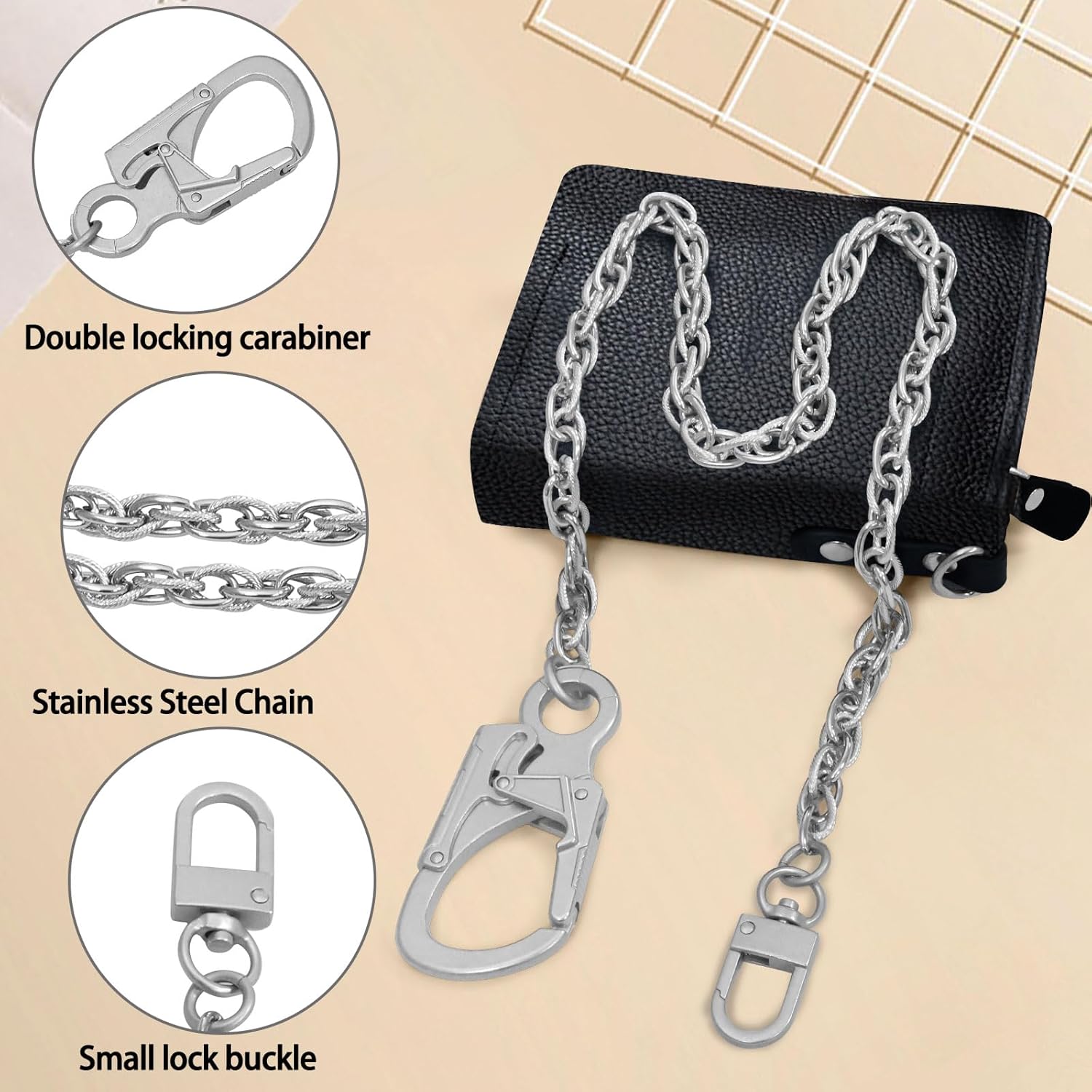 Ahiller Punk Chains for Pants Wallet Car Keys Pocket Jeans Belt with Double Locking Key Carabiner Clip,Goth Accessories - Image 6