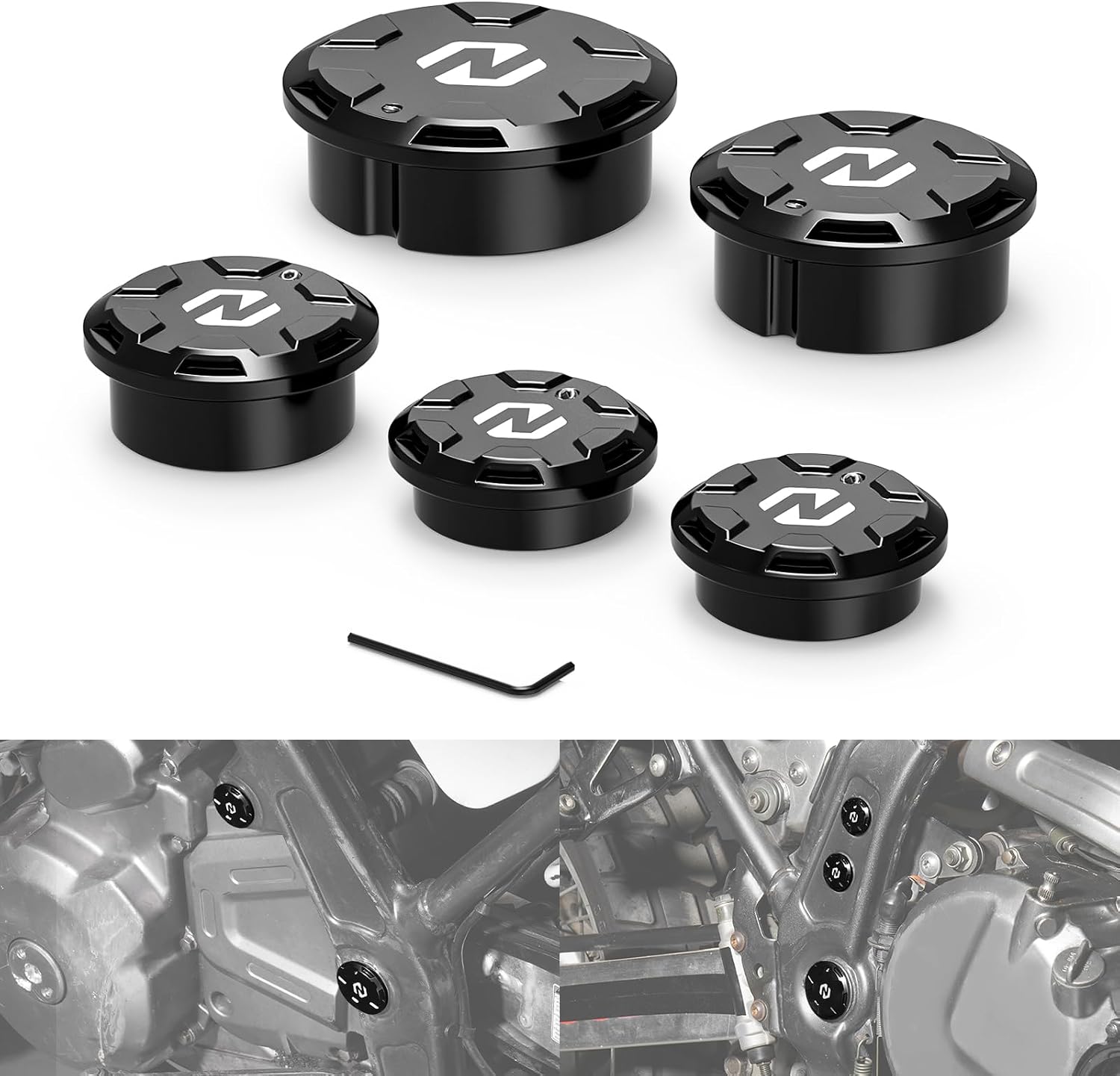 NICECNC 5PCS Swingarm Pivot Caps Plug Blocks Rocker Arm Shaft Caps Aluminum Black Compatible with Suzuki DR650S 1996-2024, DR650SE 1996-2024