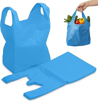 FERRIS | 200pk Strong Large Vest Carrier Bags with Handles | Multi-Purpose Heavy Duty Plastic Bags 11 x 17 x 21 | Use for Shopping, Market-Stalls, Takeaway, Groceries or General use in Kitchen Blue