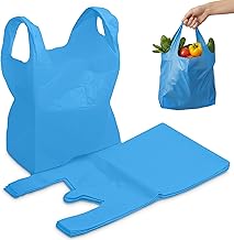 FERRIS | 200pk Strong Large Vest Carrier Bags with Handles | Multi-Purpose Heavy Duty Plastic Bags 11 x 17 x 21 | Use for Shopping, Market-Stalls, Takeaway, Groceries or General use in Kitchen (Blue)