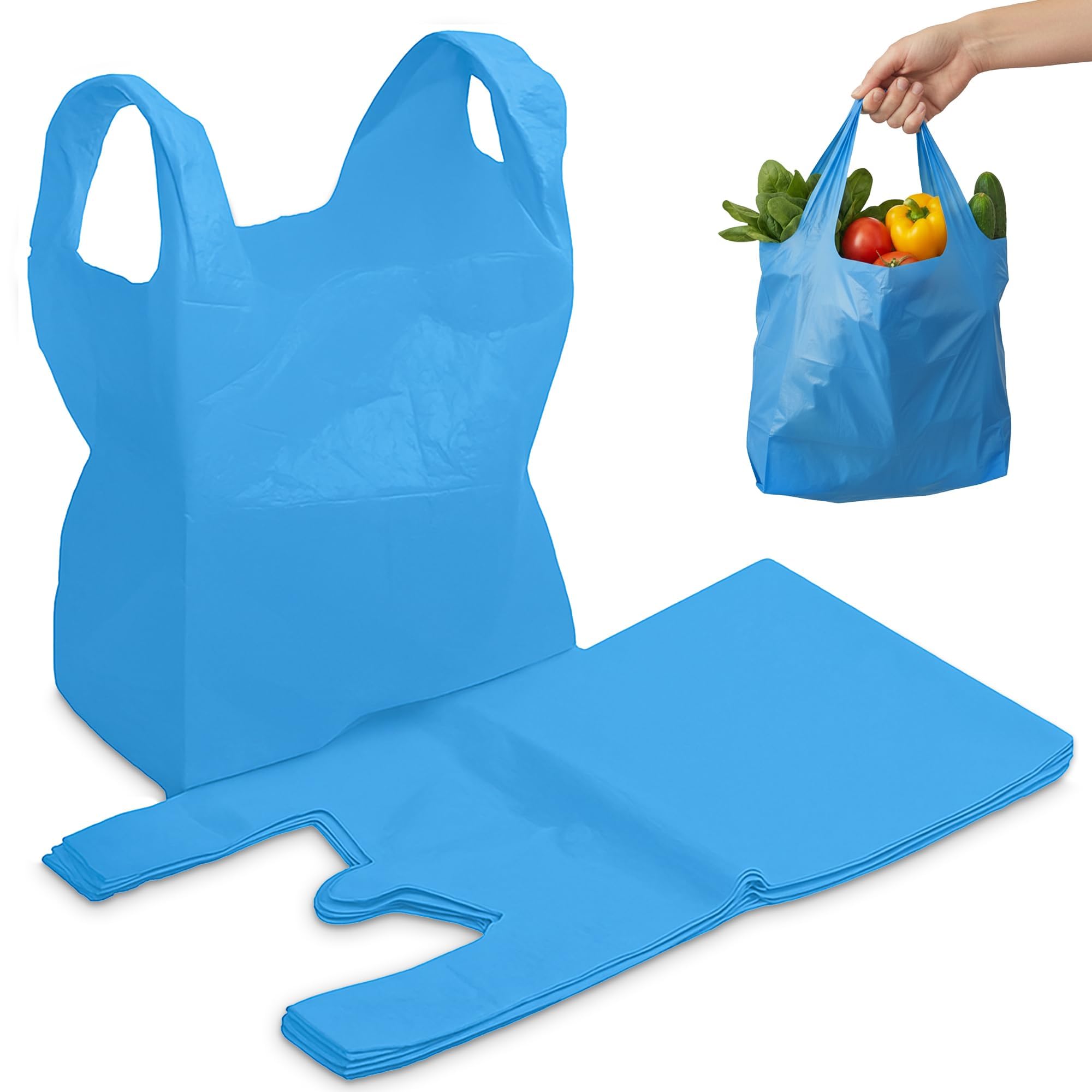 FERRIS | 200pk Strong Large Vest Carrier Bags with Handles | Multi-Purpose Heavy Duty Plastic Bags 11 x 17 x 21 | Use for Shopping, Market-Stalls, Takeaway, Groceries or General use in Kitchen (Blue)