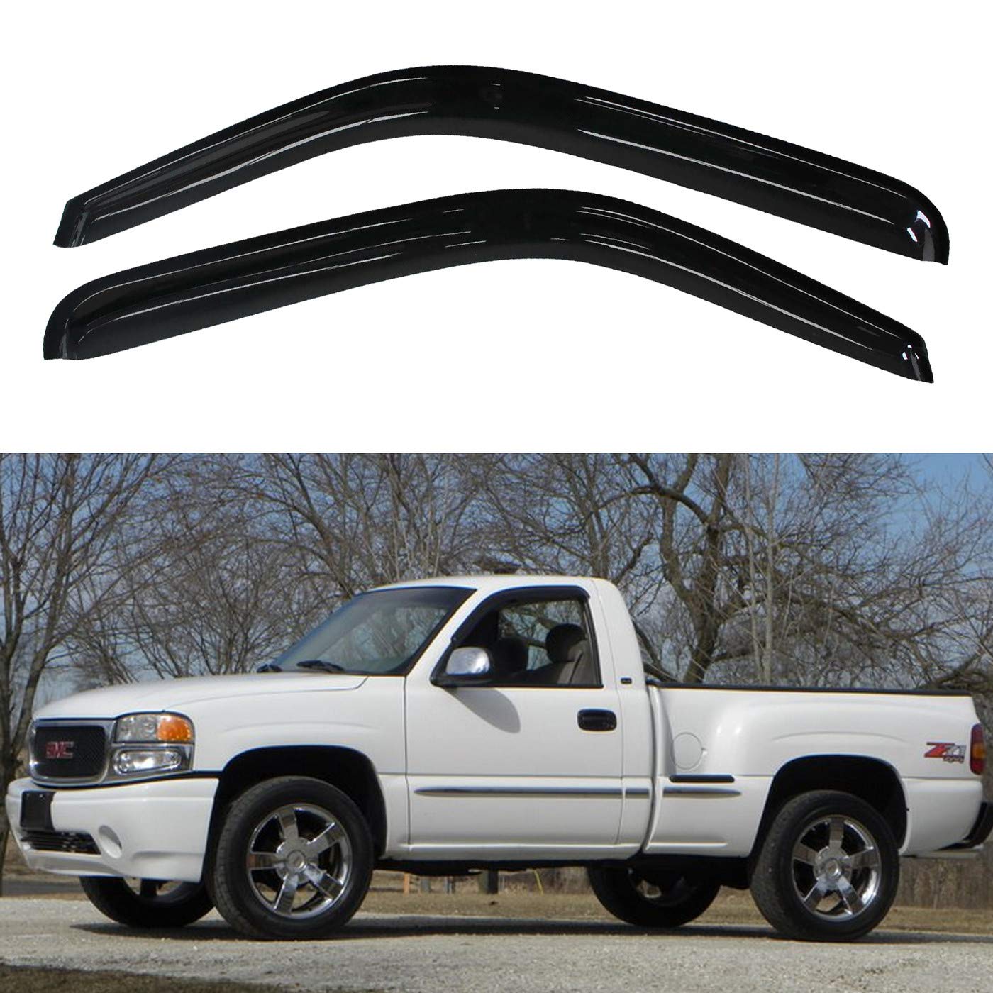LLPTA Set of 2pcs Compatible with 1999-2006 Silverado Sierra 1500/2500/3500 HD 07 Classic Body Front Doors Sun/Rain Guard Outside Mount Window Visors