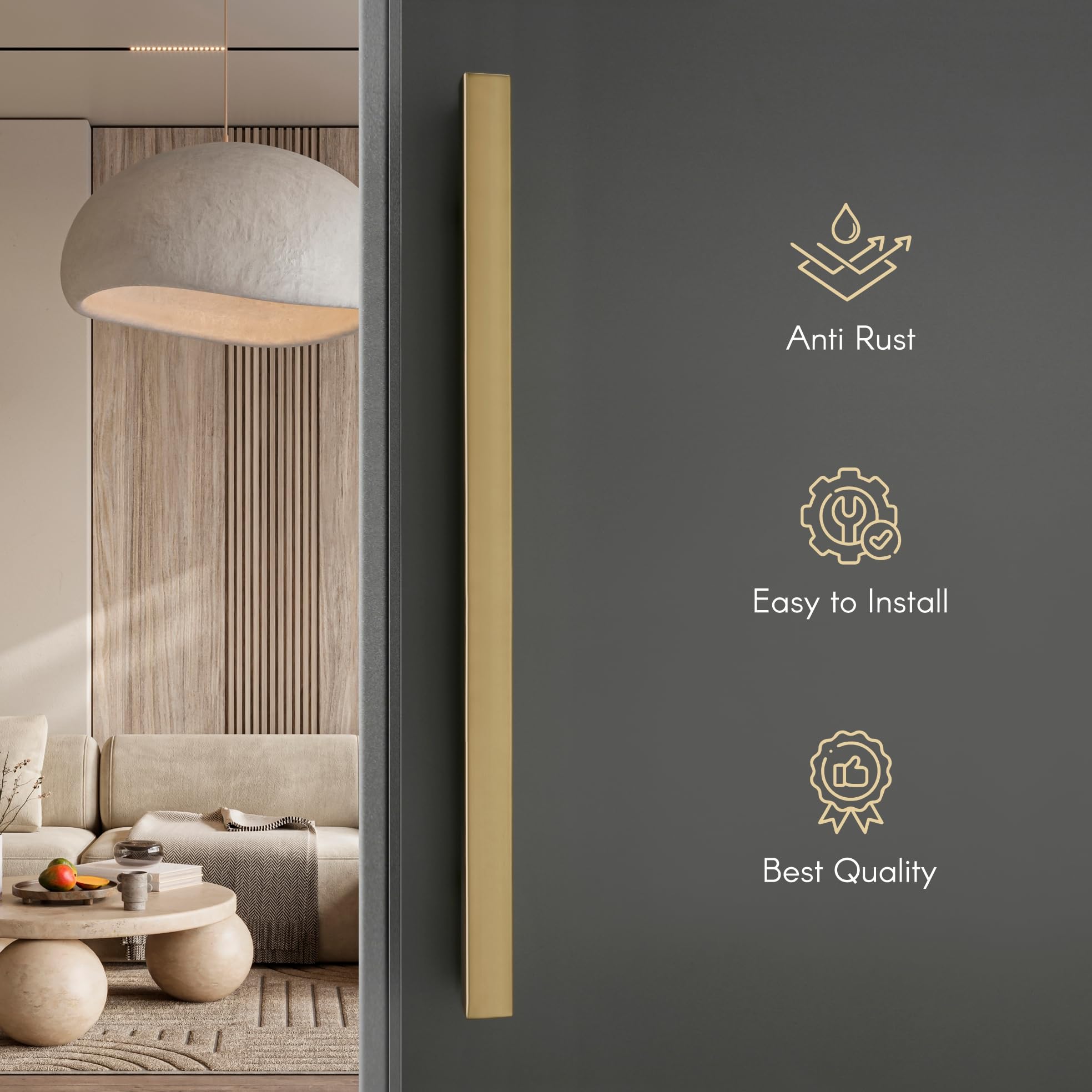 LAPO Pull Push Handle for Main Entrance | 24 Inch Stainless Steel Pull Handle | Gold Finish | Supports 30โ100mm Door Thickness |Ideal for Wooden & Glass Doors| 3 Years Warranty 2