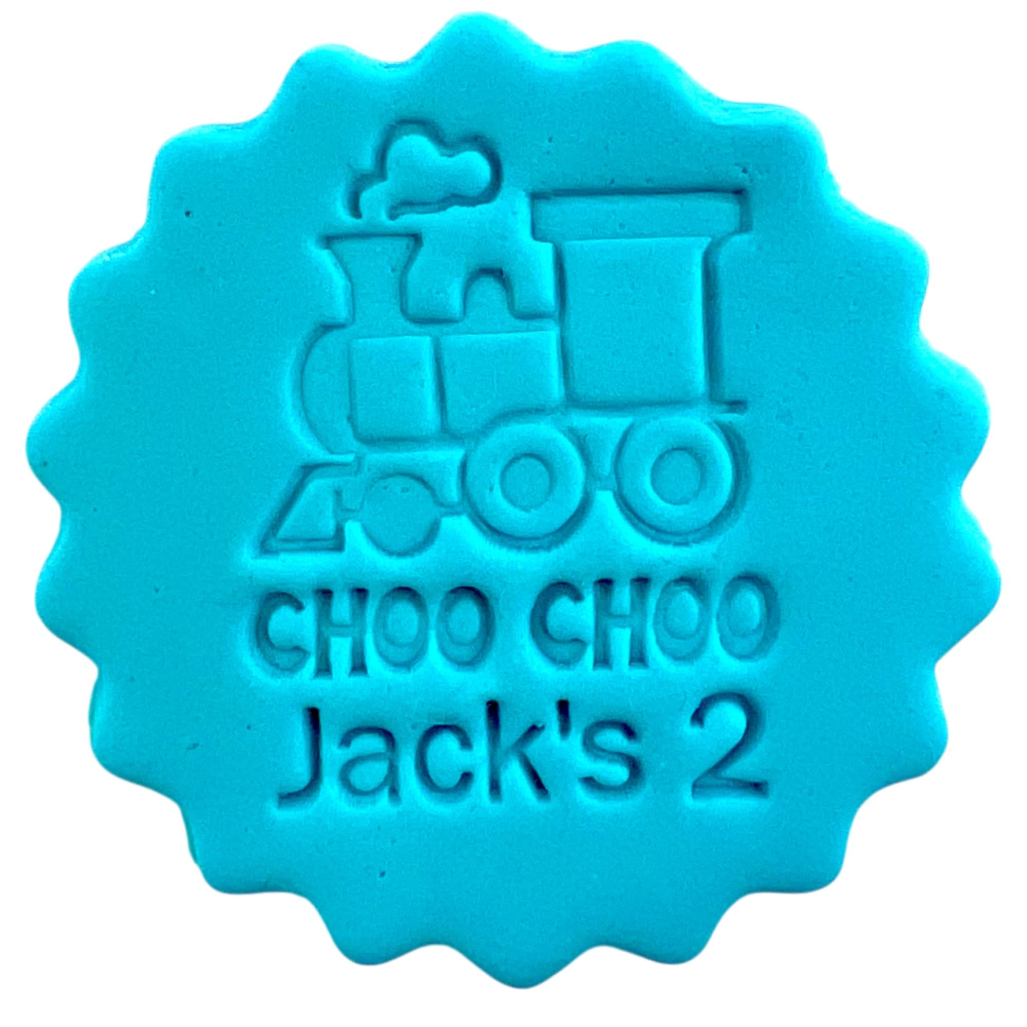 Personalised Cookie Stamp with Free Scallop Cutter, Birthday Name Age, 5cm Acrylic Biscuit Embosser, Food-Safe Plastic Baking Tool, Fits M&S All Butter Biscuits (Design 20)