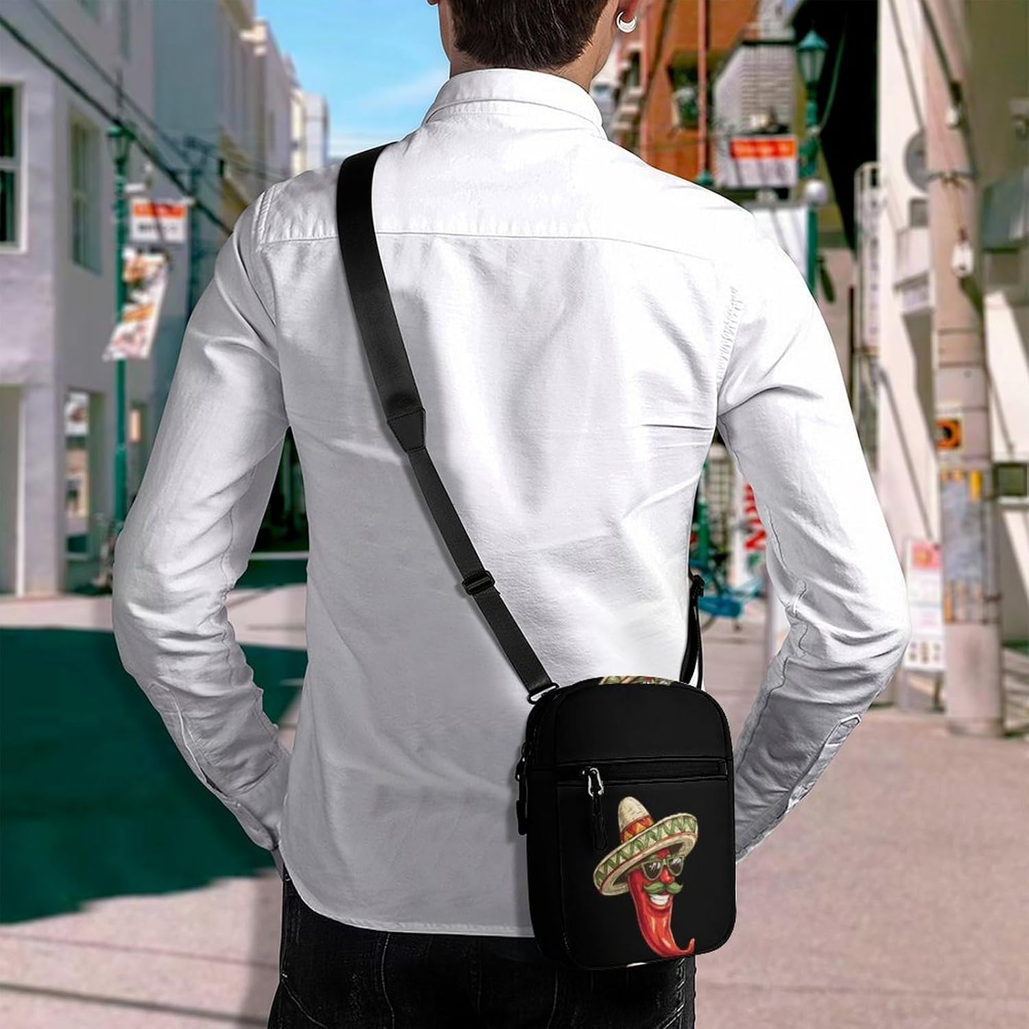 Mexico Chili Pepper Small Crossbody Bag Sling Shoulder Satchel | for women men,work travel workout,detachable and adjustable shoulder strap