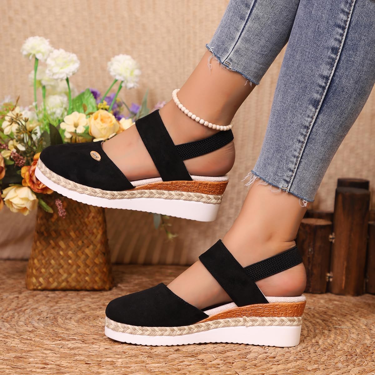 Closed Toe Wedge Sandals For Women 2026 Platform Espadrilles With Adjustable Ankle Strap Anti-Slip Wedge Sandals Wide Width Comfortable Espadrilles Casual Platform Slingback Casual Dressy Summer Shoes - Image 3