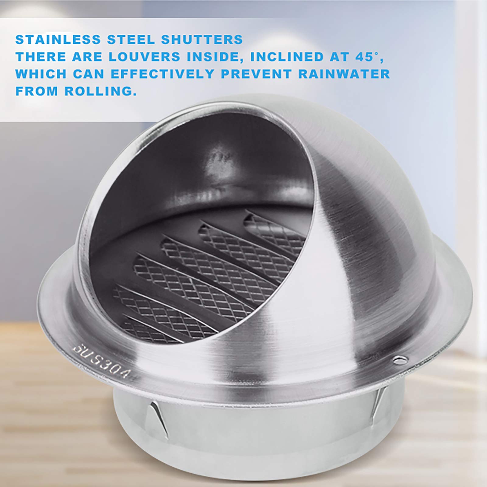 QWEASDF Edelstahl Ablufthaube Lüftungsgitter Wetterschutzgitter Kugelform + Insektenschutzgitter Rund Belüftungen Mauerkasten Kugelform Rauchabzug Rohrventilator (Ø60-300mm),150mm