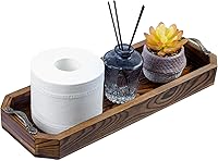 MyGift Rustic Burnt Wood Octagonal Vanity Tray with Antique Metal Handles - Toilet Tank Organizer & Decorative Serving Tray