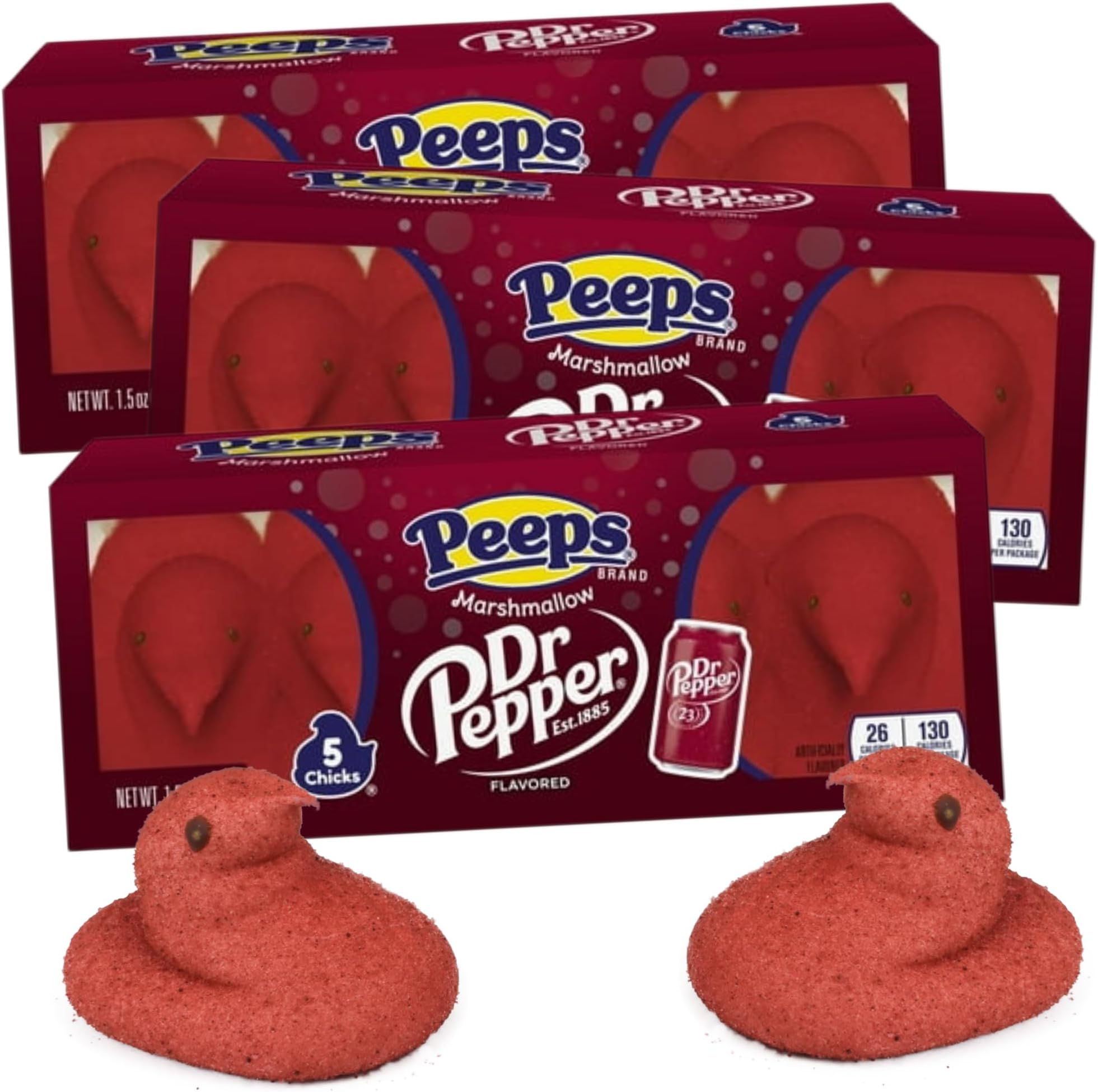 Peeps Dr Pepper Flavored Marshmallow Treats, Soda Pop Inspired Candy, 5 Count Chicks, Easter Basket Stuffers, Pack of 3