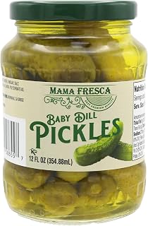 Mama Fresca Baby Dill Pickles 12 oz Jar Pack of 6 - Crunchy Kosher Low-Calorie Whole Pickles for Burgers & Snacks