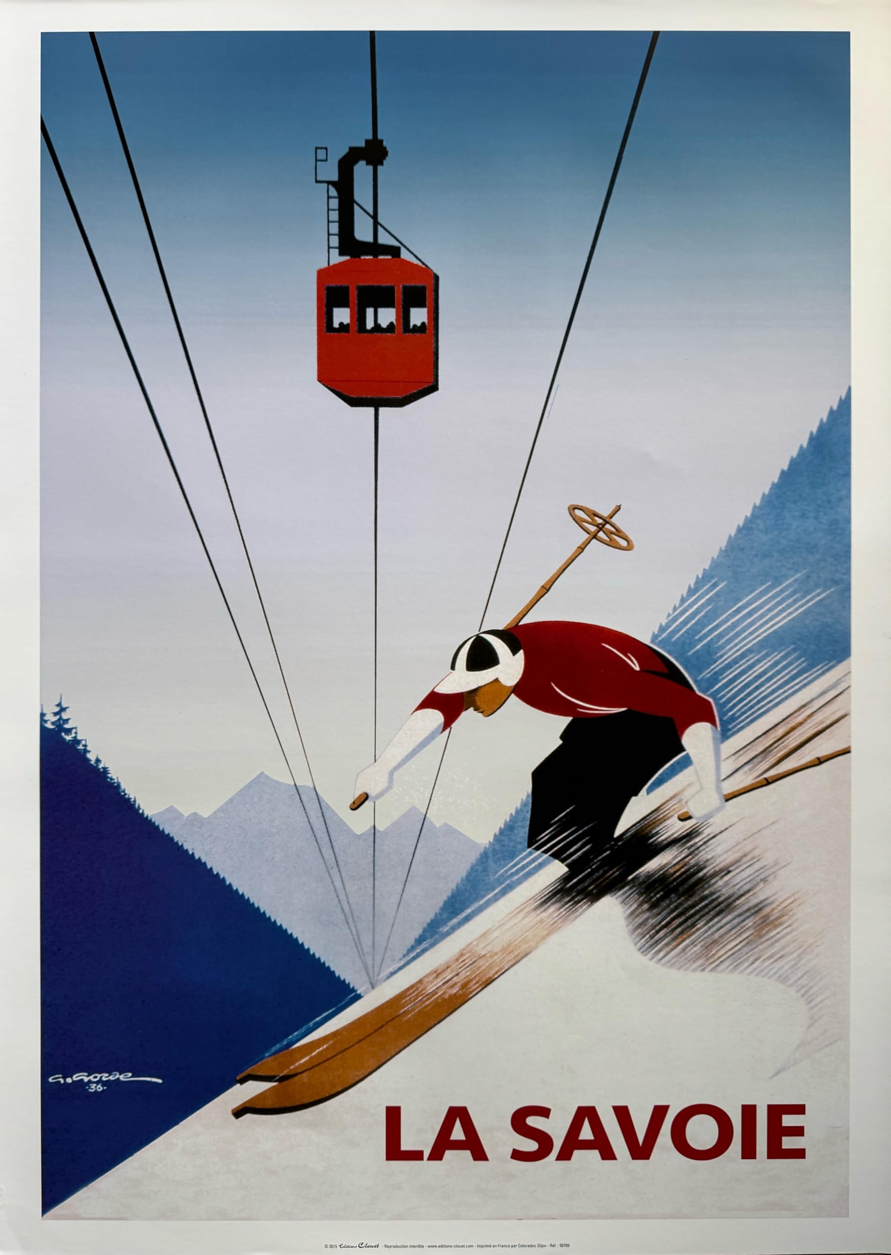 Téléphérique de La Savoie 1936 poster G. GORDE pour déco de chalet alpin