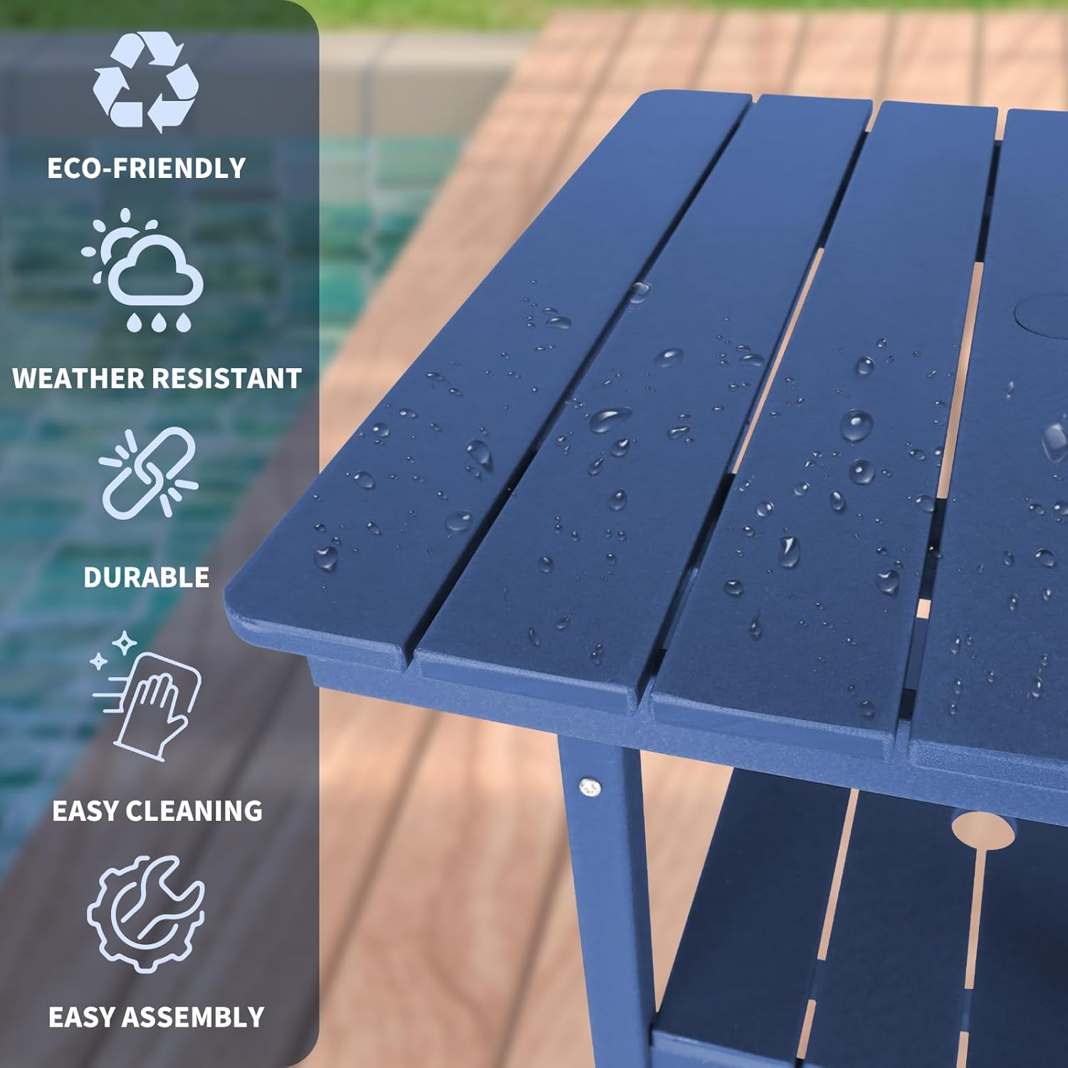 FUNBERRY Outdoor Bar Set with Umbrella Holes, Tall Adirondack Chairs and Table, All Weather HDPE Bar Height Outdoor Table and Chairs Set for Bistro Patio Balcony