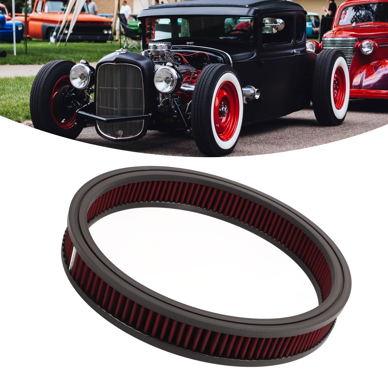 Elemento de Filtro de Aire Redondo para Filtro de Aire de 14 X 2 Pulgadas, Mayor Potencia y Aceleración, Lavable y Reutilizable, Protección del Motor, Duradero (Rojo)