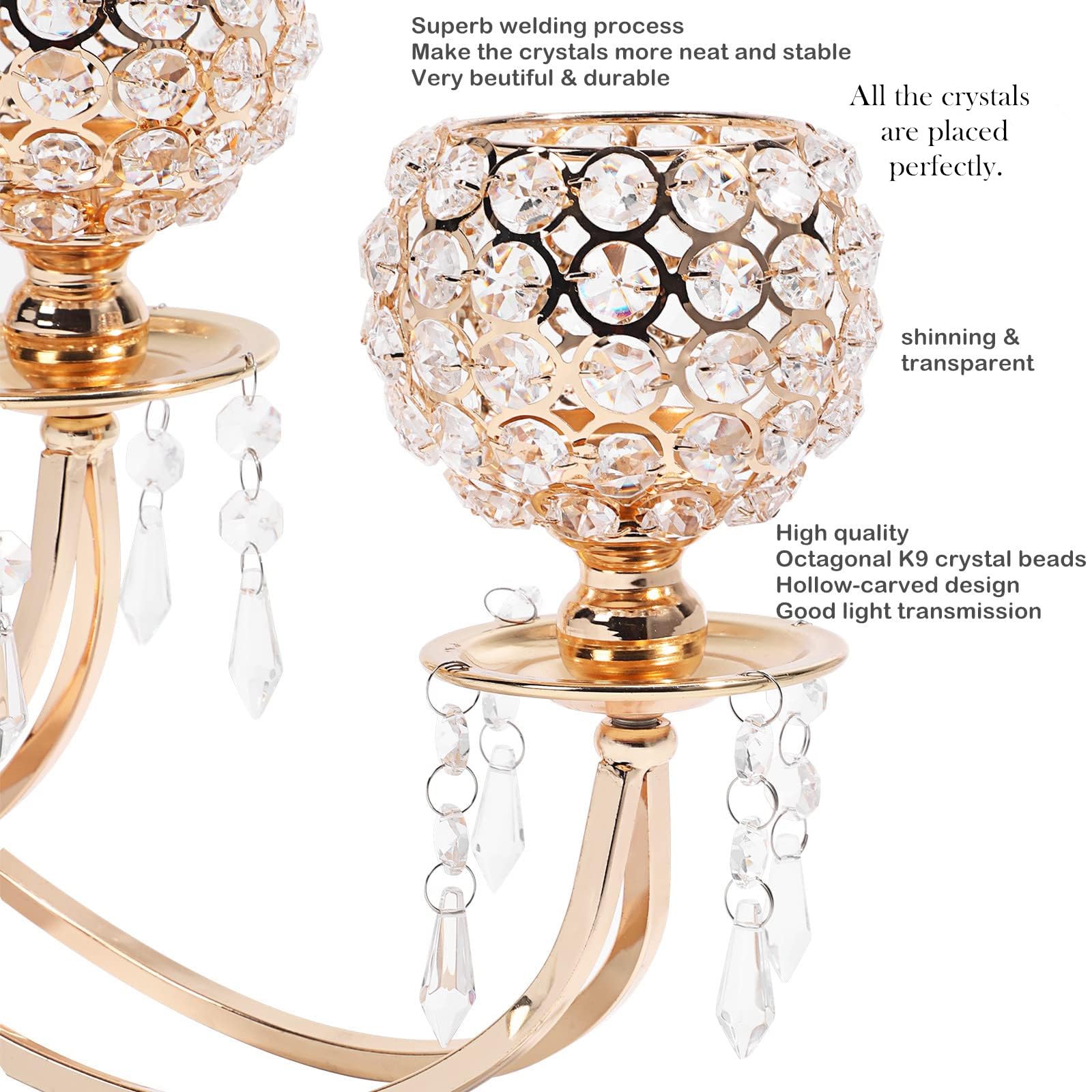Snapklik.com : Large Size 5 Arms Gold Crystal Candle Holders Bling