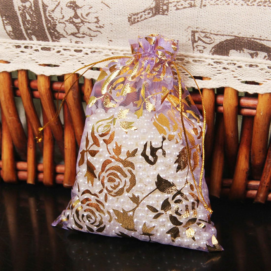 50 Sacchetti Organza 9x12 Cm - Sacchetti Regalo Con Coulisse Per Gioielli, Caramelle E Bomboniere