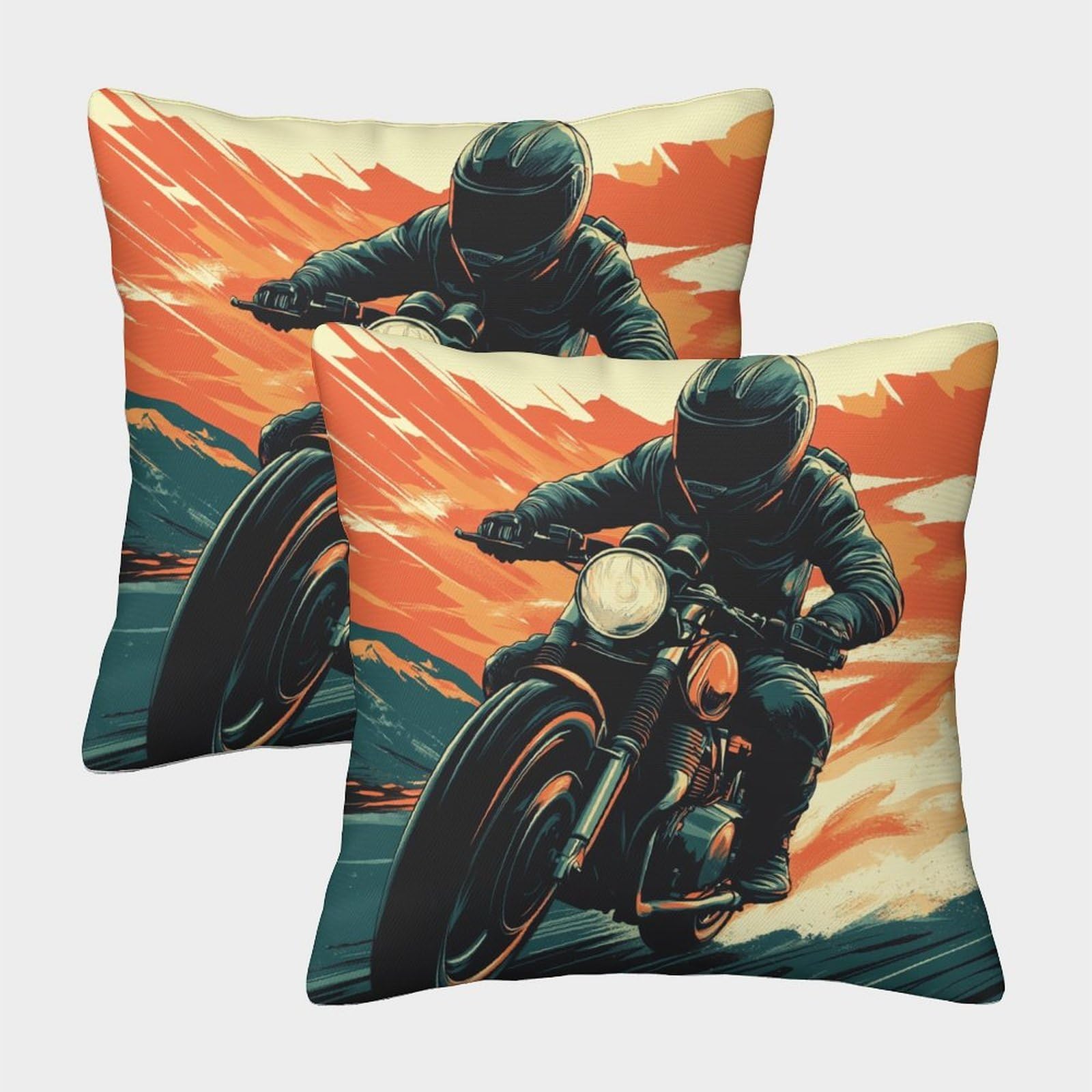 kaiyun 2 Pack Retro Motorcycle,Rider in Helmet 3D Cushion Cover Pillow Cover Sofa Outdoor Decoration Square 50x50cm