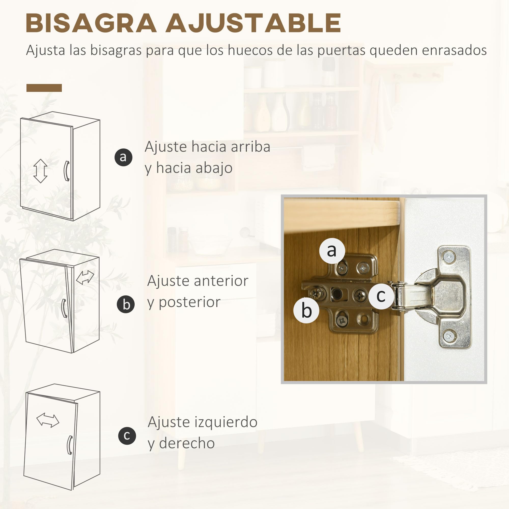 HOMCOM Alacena de Cocina Despensa Armario de Cocina Aparador Alto con 3 Puertas Cajón Estante Ajustable Encimera para Microondas y Toallero 93x40x180 cm Natural y Blanco