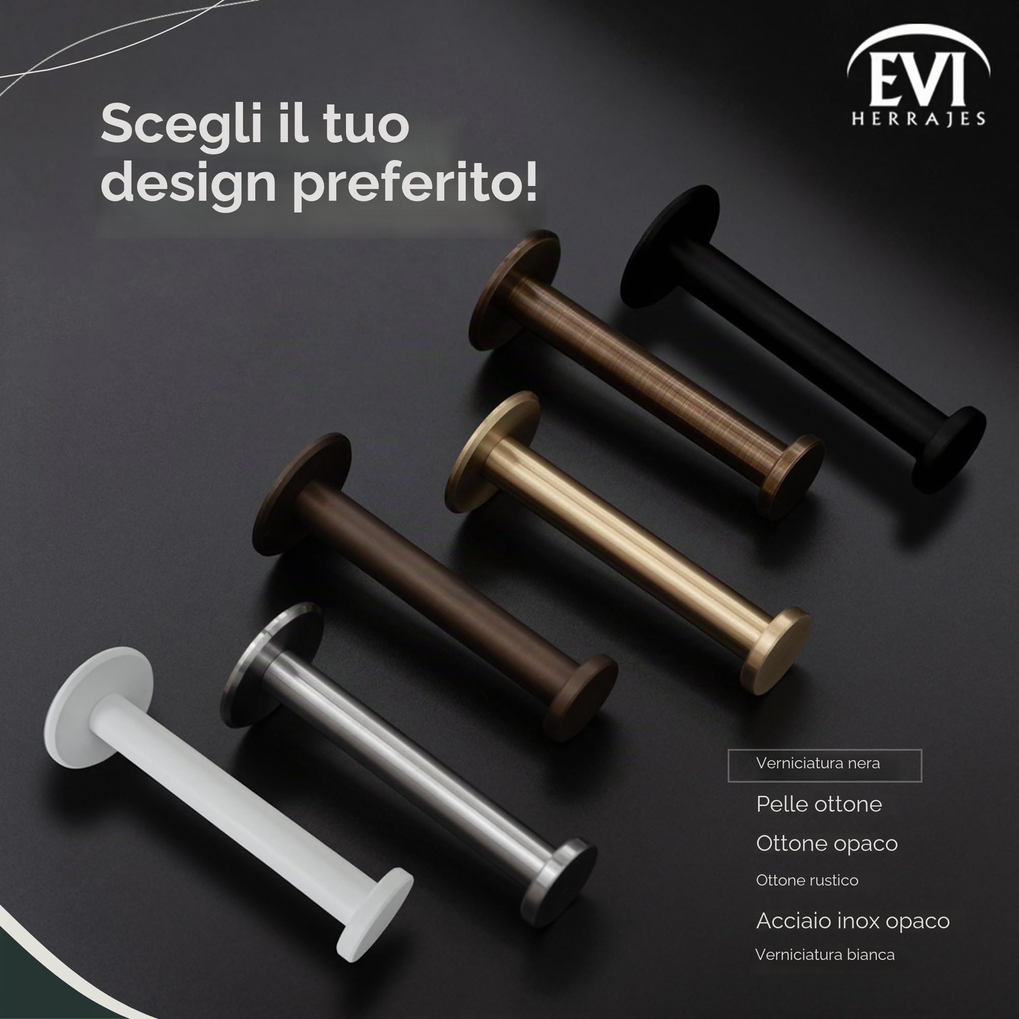 EVI Herrajes | Portarotolo di carta igienica nera | Autoadesivo o avvitabile | Acciaio Inox | Mod. 050PR1DUALNG