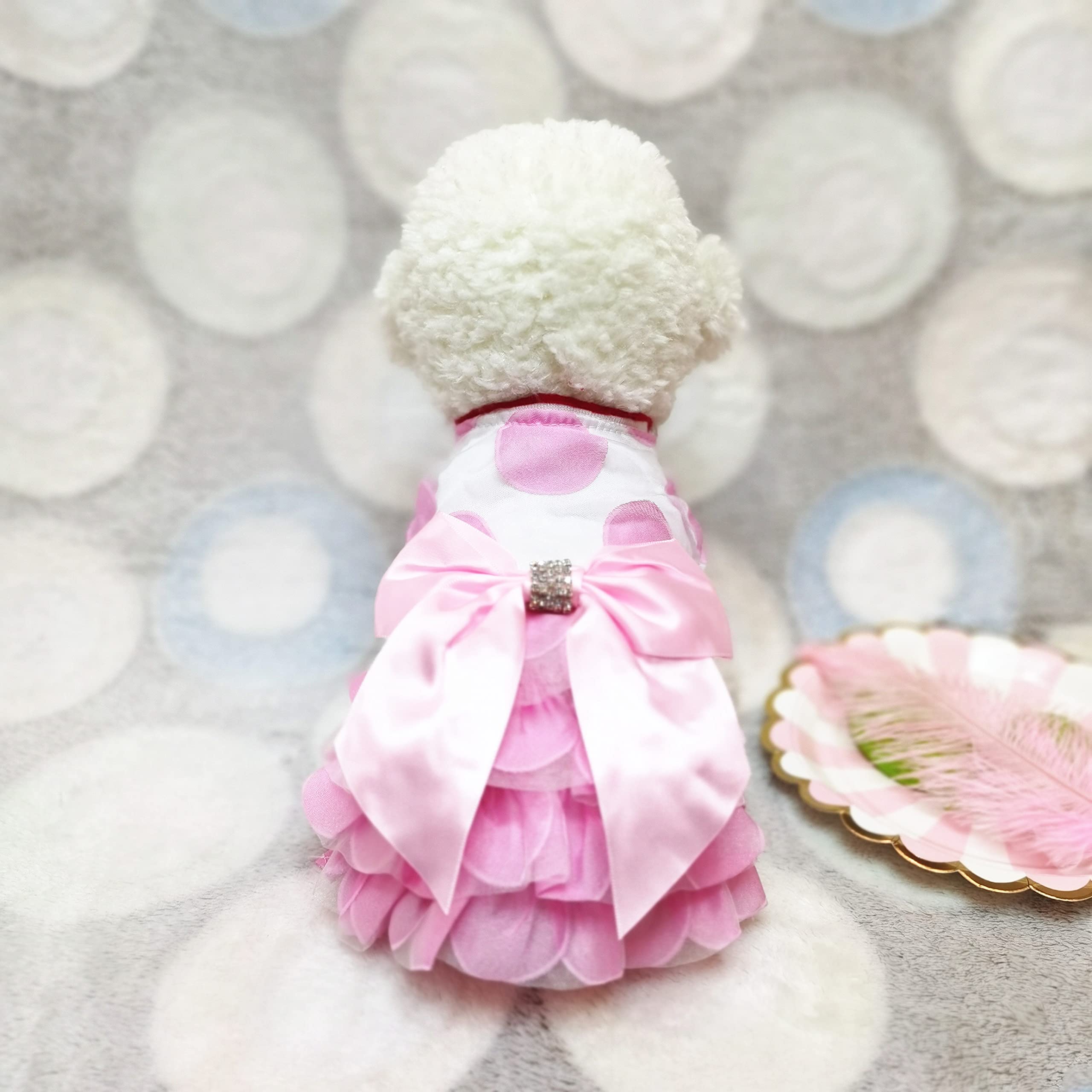 Lcsweet Cute Polka Dot Gauze Pet Dog Dress Princess Skirt Pettiskirt Pet Clothes (X-Large, Pink)