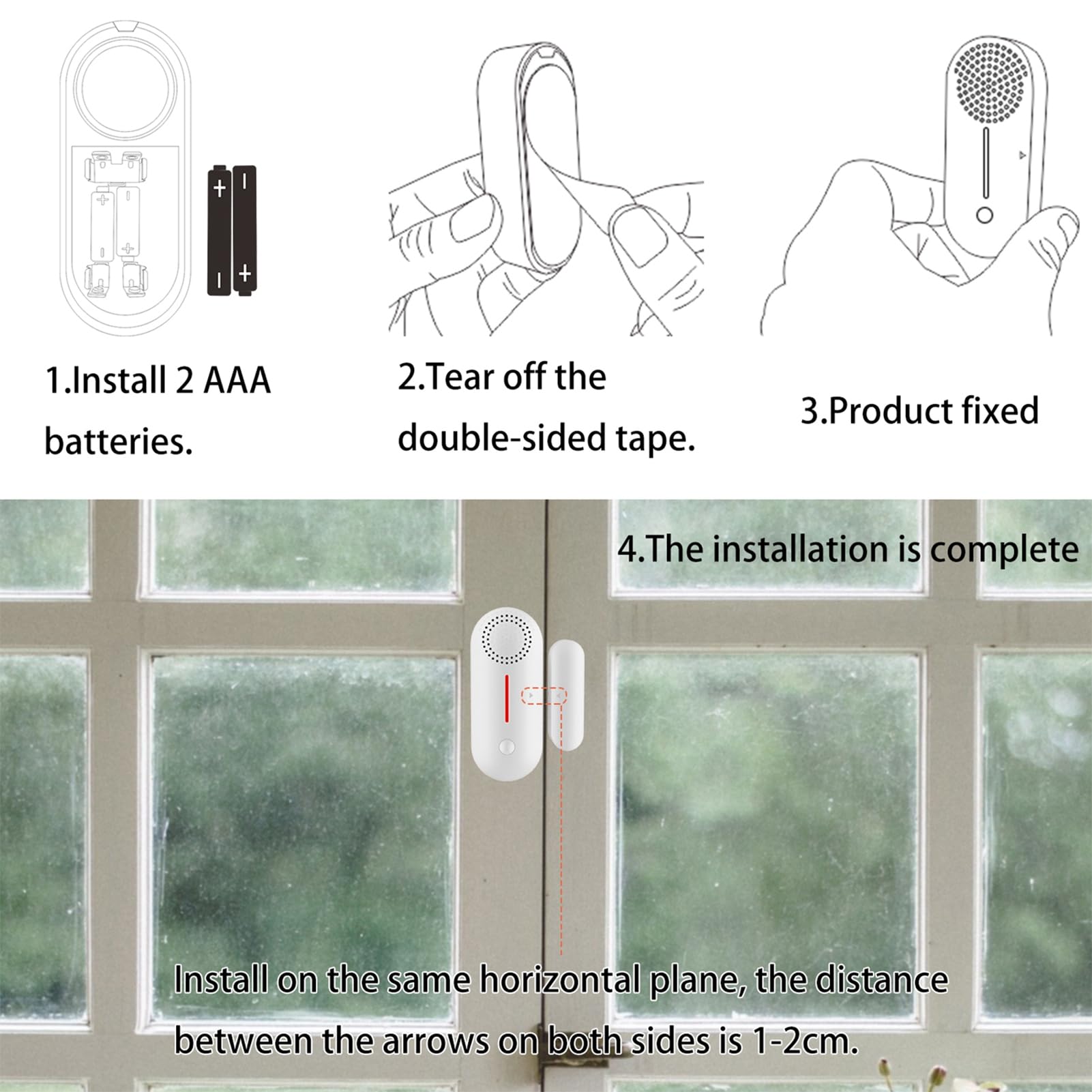HUIOP Alarma de puerta ventana, sensor magnético inalámbrico, alarma antirrobo, sonido y luz, WiFi, control de voz inteligente por aplicación, fácil instalación para el hogar, garaje, apartamento