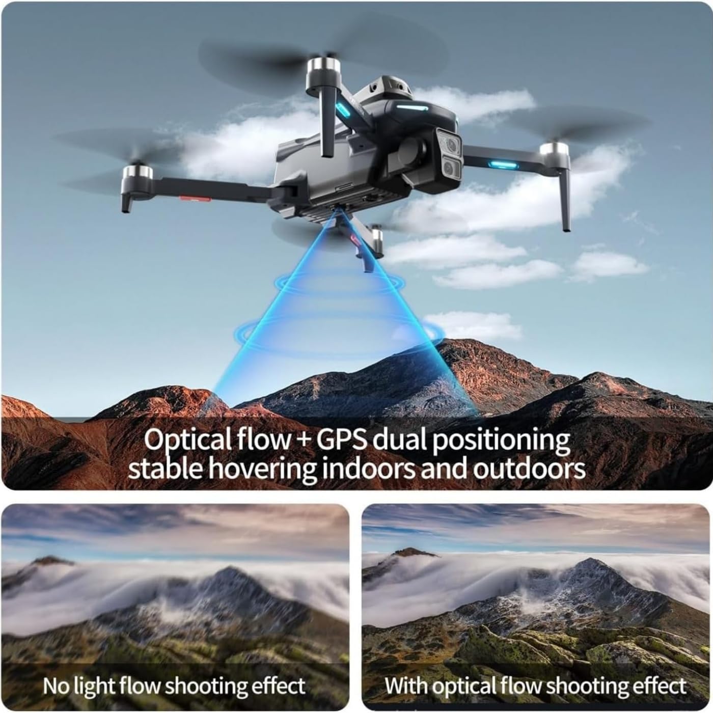 Drone GPS con Dotato di Due Telecamera HD Grande Schermo Quadricottero Pieghévole Volo Circa 30-40 Minuti per Principianti e Adulti