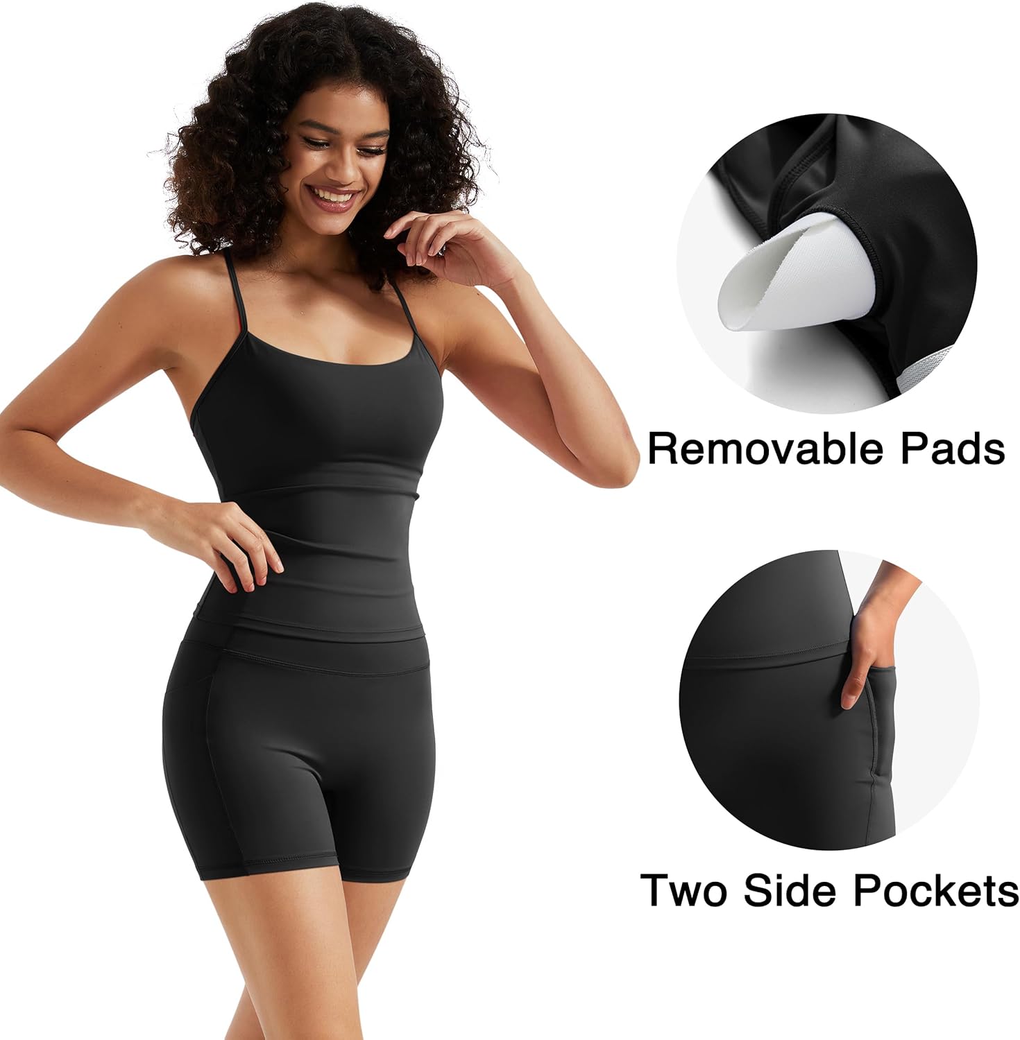 RXRXCOCO Cross Back Workout Sets for Women 2 Piece Padded Halter Tank Tops Hidden Scrunch Butt Booty Shorts with Pockets - Image 3