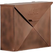 Benjara BM15926 Spacious Envelope Shaped Wall Mount Iron Mail Box, Copper Finish