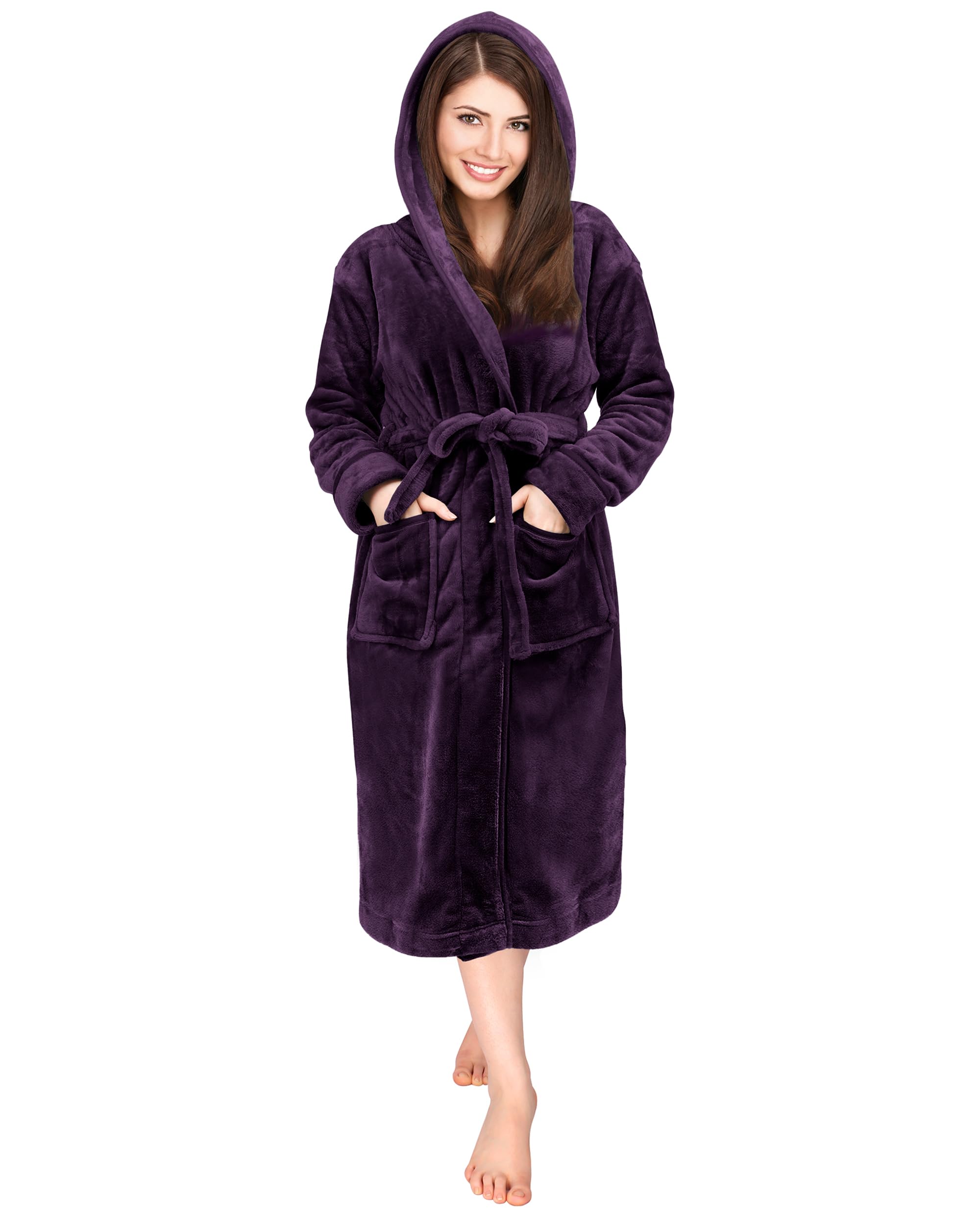 Luxury Ladies Hooded Dressing Gown Super Soft Fleece Women's Robe Comfortable Loungewear and Nightwear