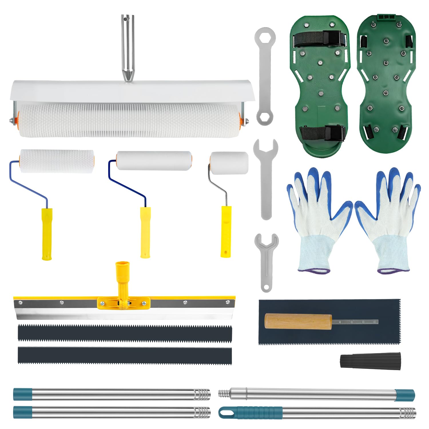 Spiked Roller Self Levelling Tools, Epoxy Floor Leveling Paint Construction Rollers, Scraper, Trowel, Spike Shoes, Paint Rollers, Self-Levelling Cement Tool Kit with Extension Rod — image 1