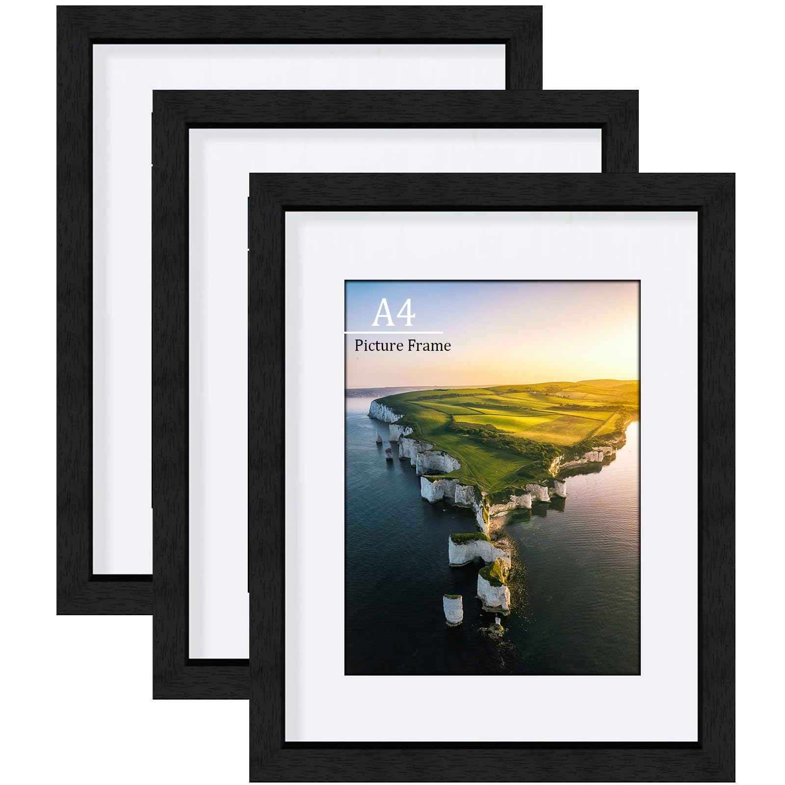 A4 Frame, Black MDF A4 Picture Frame, Versatile A4 Frames, Dual Orientation (Landscape/Portrait), Includes Stand & Wall Hooks - Wall Mount or Tabletop for Certificates, Posters, Illustrations โ image 1