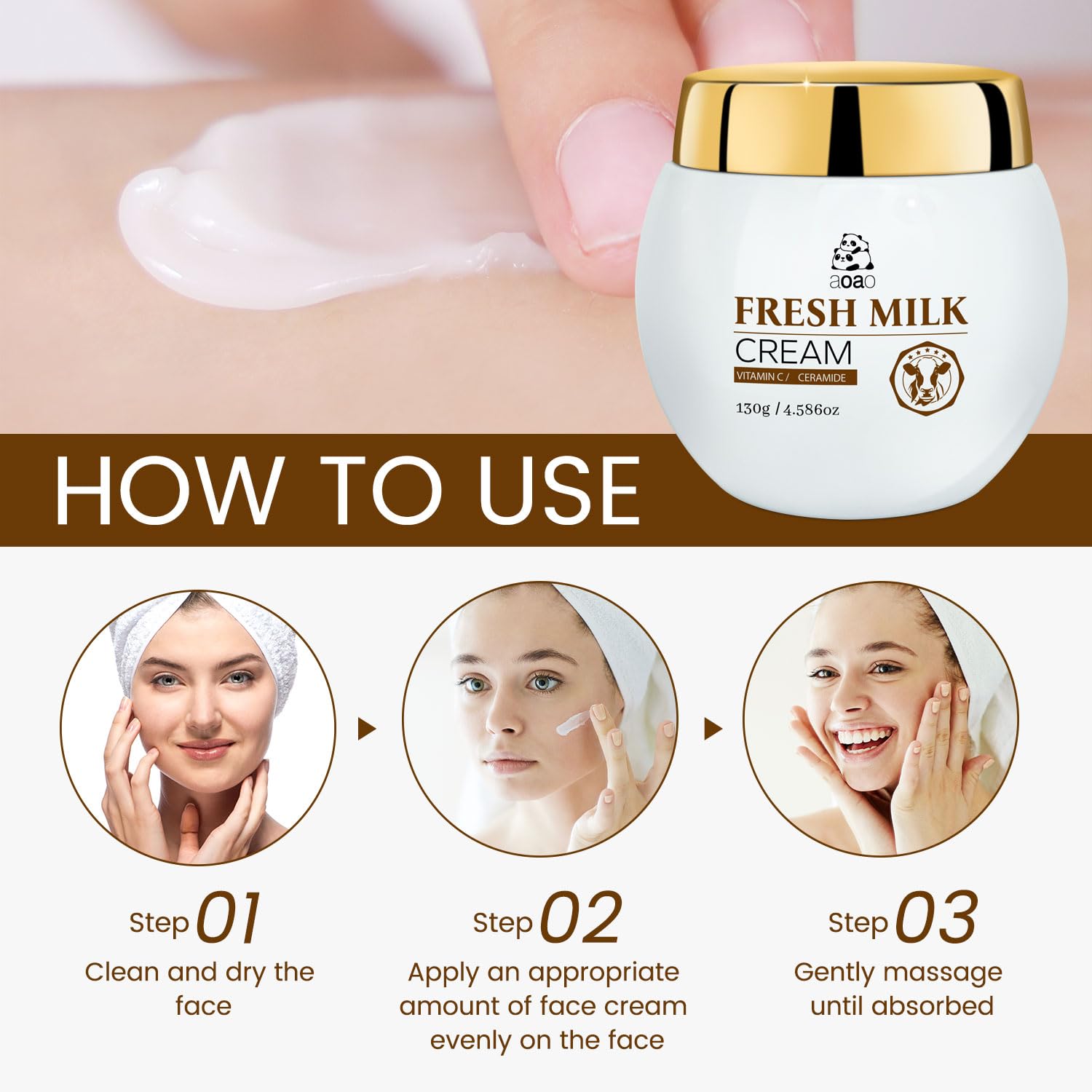 AOAO Milk Face Cream, Double Moisture Face Moisturizer for Daily Hydration Nourishment, Smoothing & Firming Cream for All Skin Types, with Vitamin C, Ceramide & Hyaluronic Acid, 4.586oz (Milk_1) - Image 9