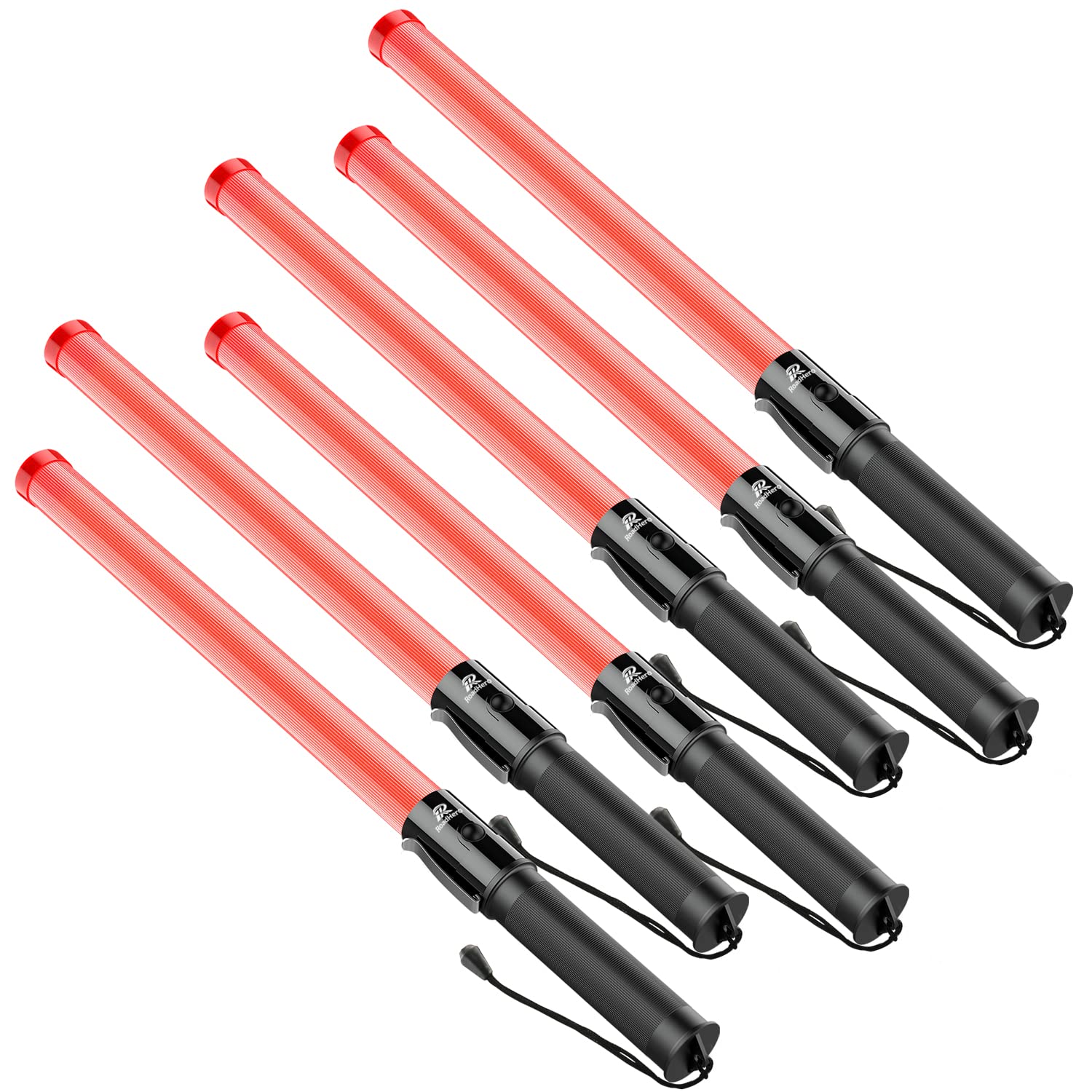 RoadHero 6 Pack Traffic Wand, 21 Inch Led Traffic Control Baton, Safety Light Wands with 2 Flashing Modes, Air Marshaling Signal Wand with Side Clip for Airport, Parking, Car Directing