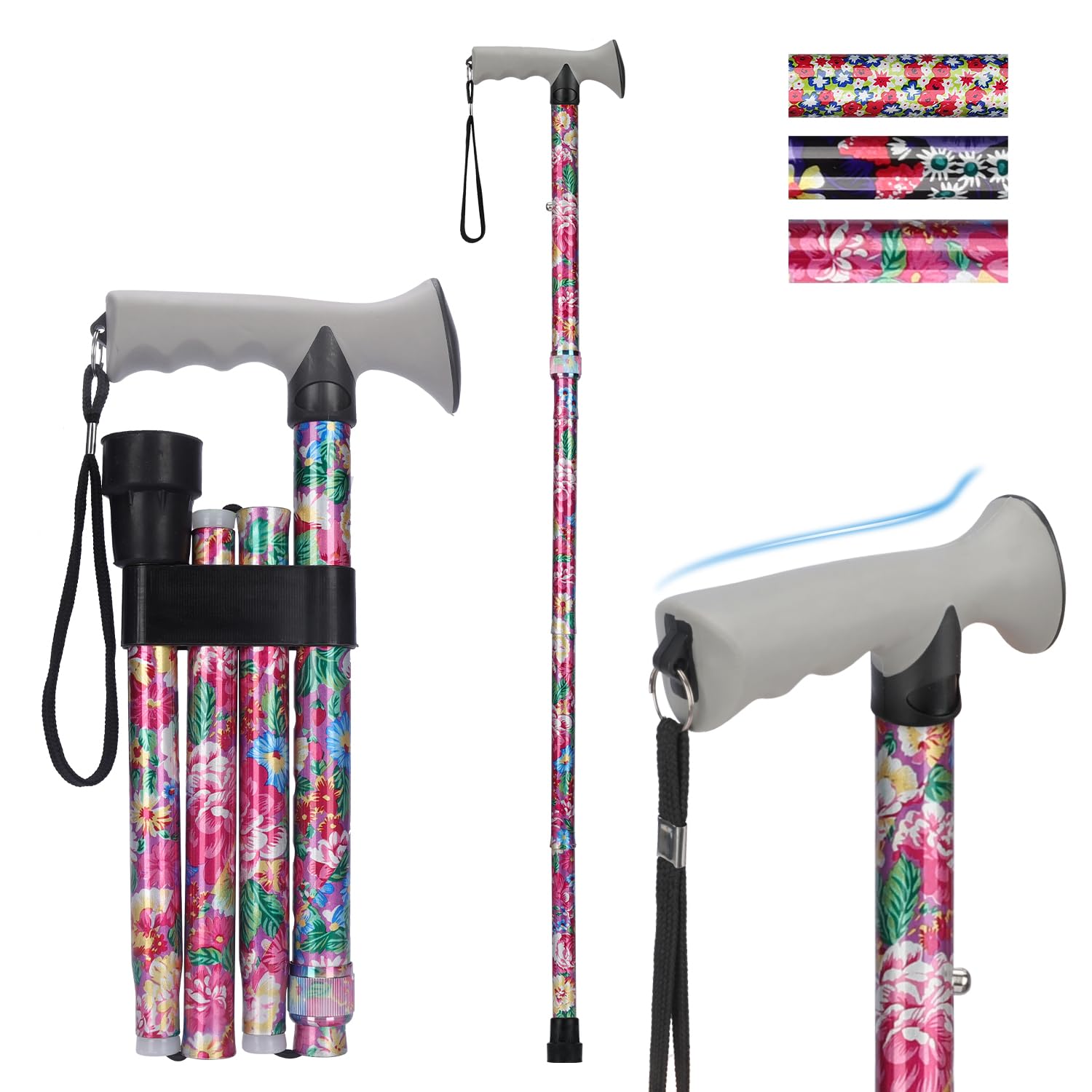 supregear Bastone da Passeggio Pieghevole, Altezza Regolabile, Leggero e Portatile con Impugnatura Morbida, Ausilio per Camminare per Anziani, Disabili, Uomo Donna