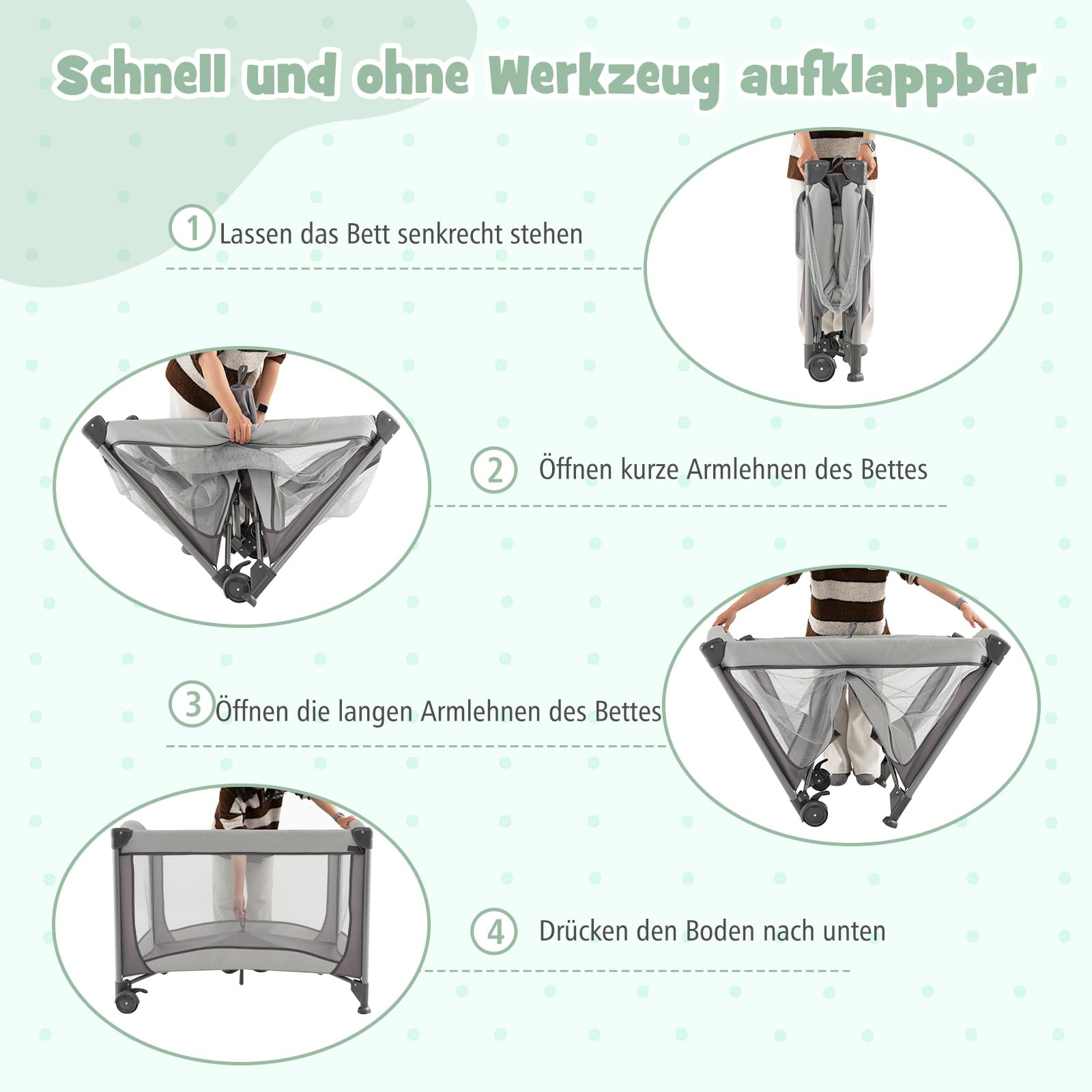 DREAMADE 5 in 1 Reisebett Baby mit Matratze, 110 x 78 cm Beistellbett mit Wiege & Wickelauflage, Babybett Komplett Set für Neugeborene & Baby bis 36 Monate (Grau)