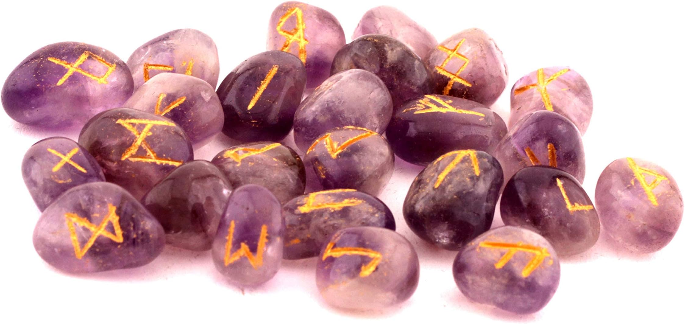 Runes and Healing Stones Set, Wicca Divination Stones, Viking and Pagan Supplies, Runes for Beginners, Amethyst
