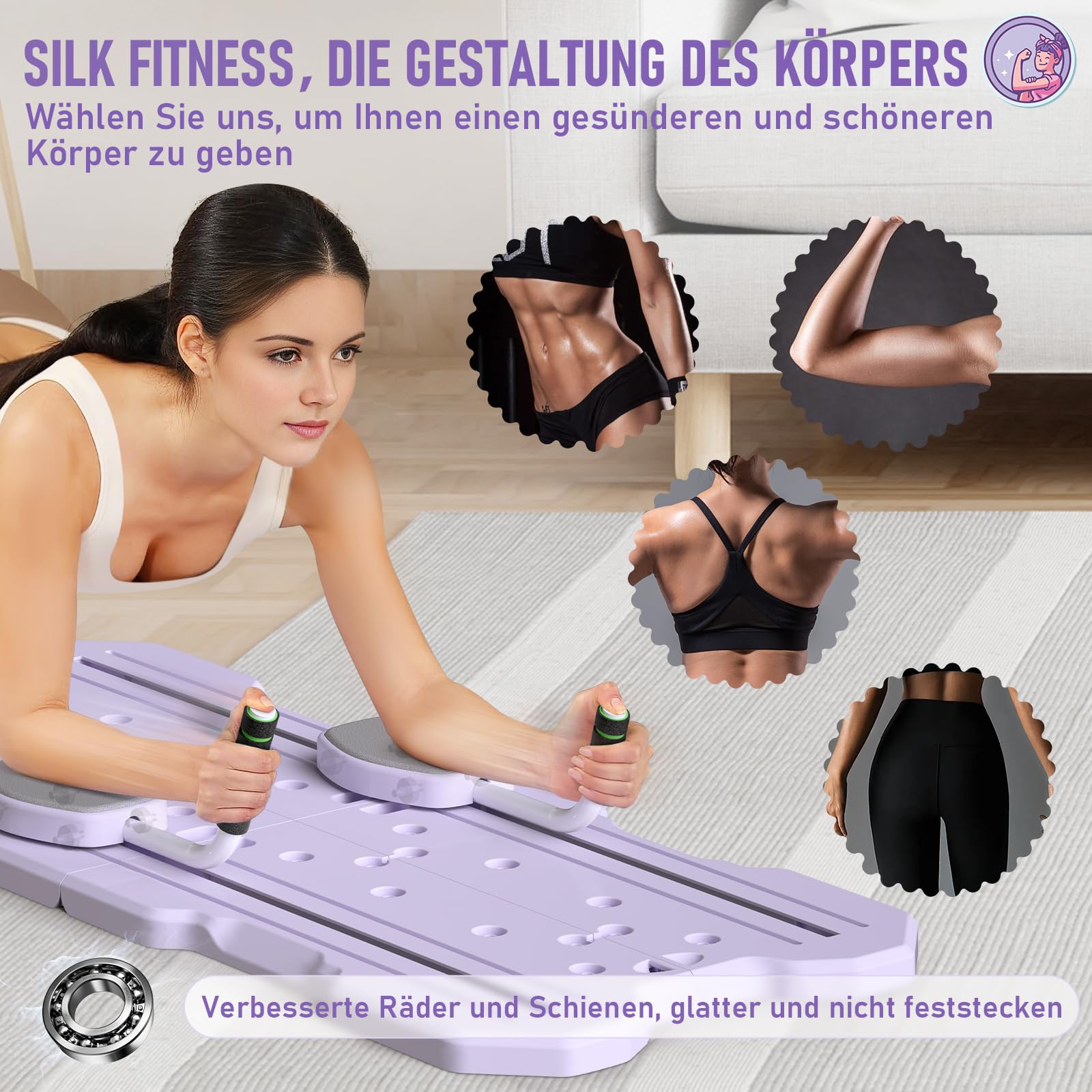 Pilates Board Equipment,6 in 1 Pilates Reformer Machine Set für Zuhause mit Ab Roller,Resistance Bands,Home Workout Equipment Fitness Geschenk