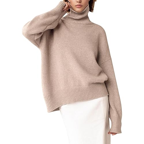 YKR Women's Turtleneck Sweater Chunky Long Sleeve Knitted Pullover High Low Hem Trendy 2024 Fall Winter Basic Jumper Top