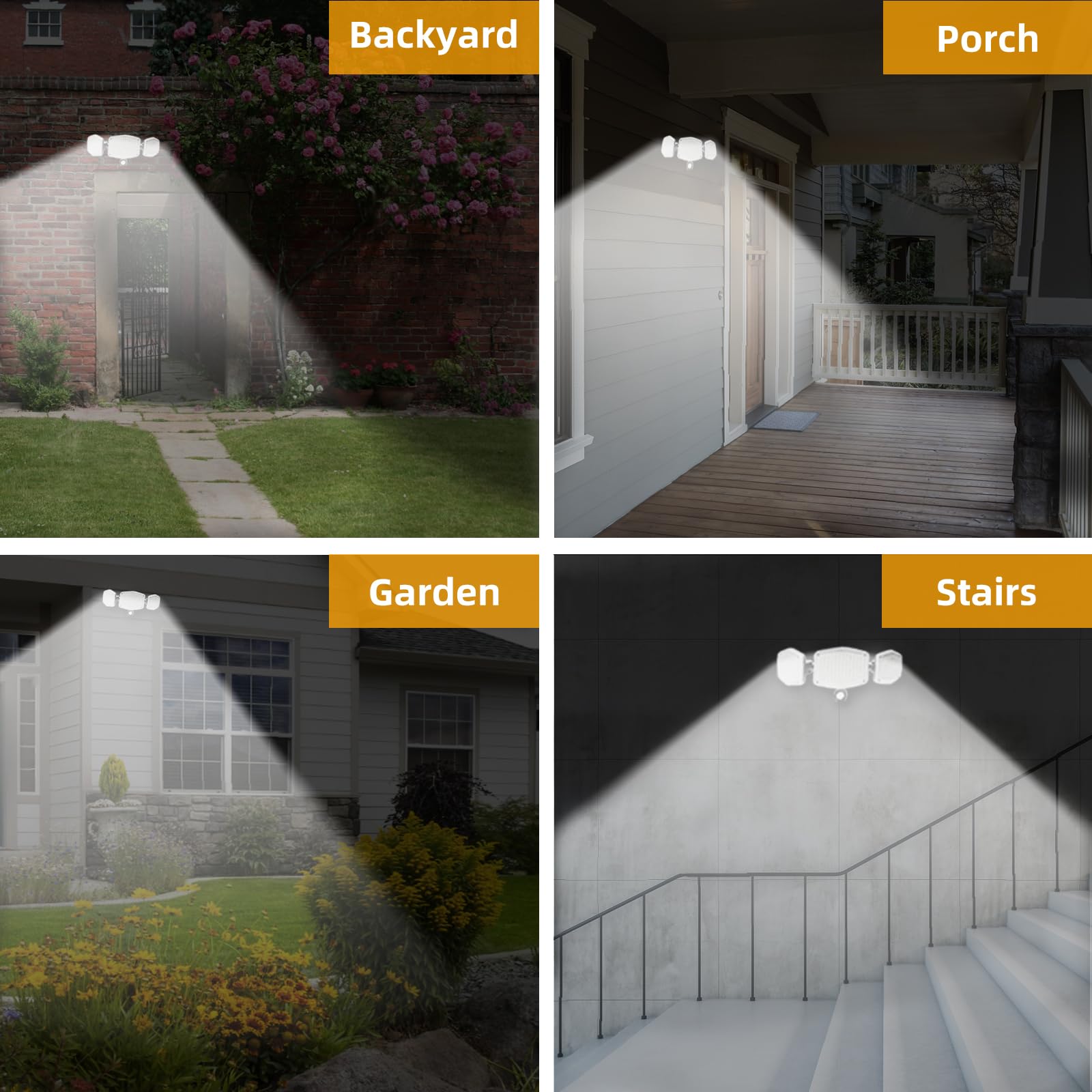 Luz solar para exteriores, 3000 lm, 426 luces LED con sensor de movimiento, 3 modos de luz de seguridad de pared impermeable de 4400 mAh, panel solar separado con cable de 16.4 pies, para
