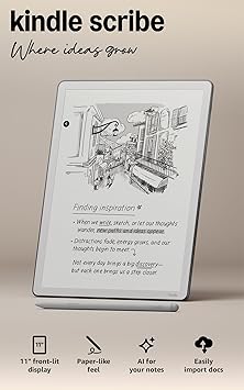 Amazon Kindle Scribe 32GB (newest model) 11 paper-like display with front light Thinner, lighter, faster Write in notebooks, documents, and books. Includes Premium Pen - Graphite