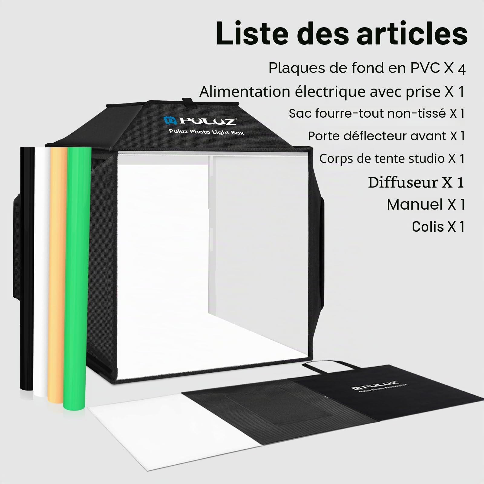 PULUZ 40 cm Boîte à Lumière Softbox Studio Photo Tente Lumineuse Kit d'éclairage pour la Photographie avec 4 Fonds de Couleur pour Photographie de Bijoux, de Petits Artisanats et d'autres Produits