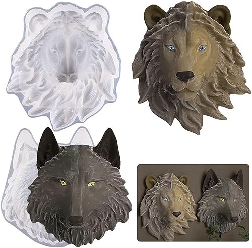 Miniatura 7 de Yayatty Moldes de silicona de animales, moldes de resina de cabeza de león, moldes de silicona epoxi para bricolaje, escritorio de pared, gabinetes,