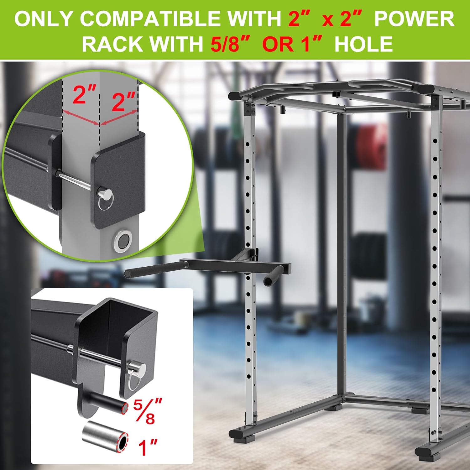 Kipika Y-Shaped Dip Bar for Power Cage with 5/8" or 1" Hole - Dip Bar Attachments for Home Gym - Heavy Duty Power Rack Attachments - Squat Rack Accessories for Strength Training